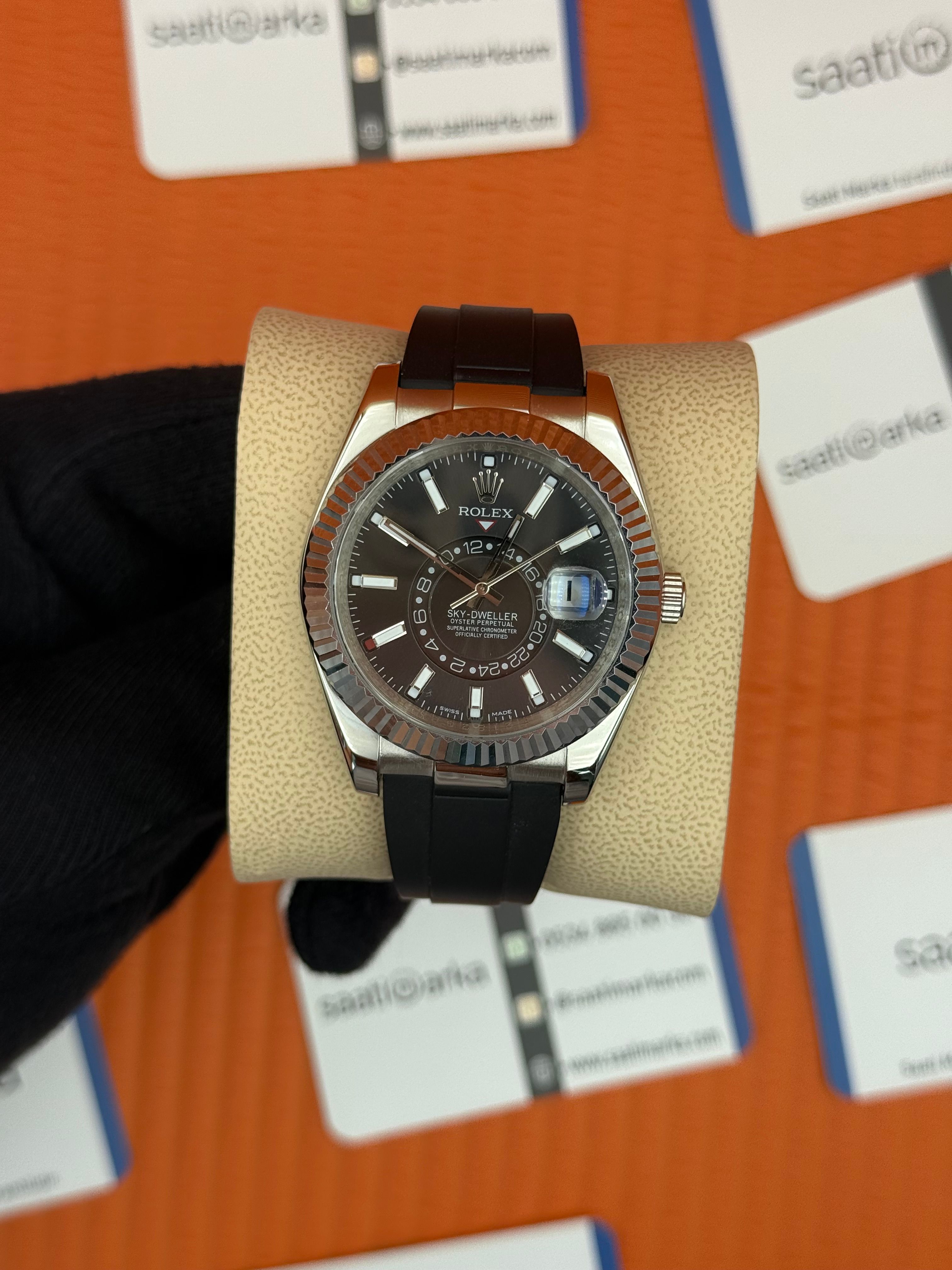 ROLEX Sky Dweller black dial silver kasa siyah kauçuk kordon