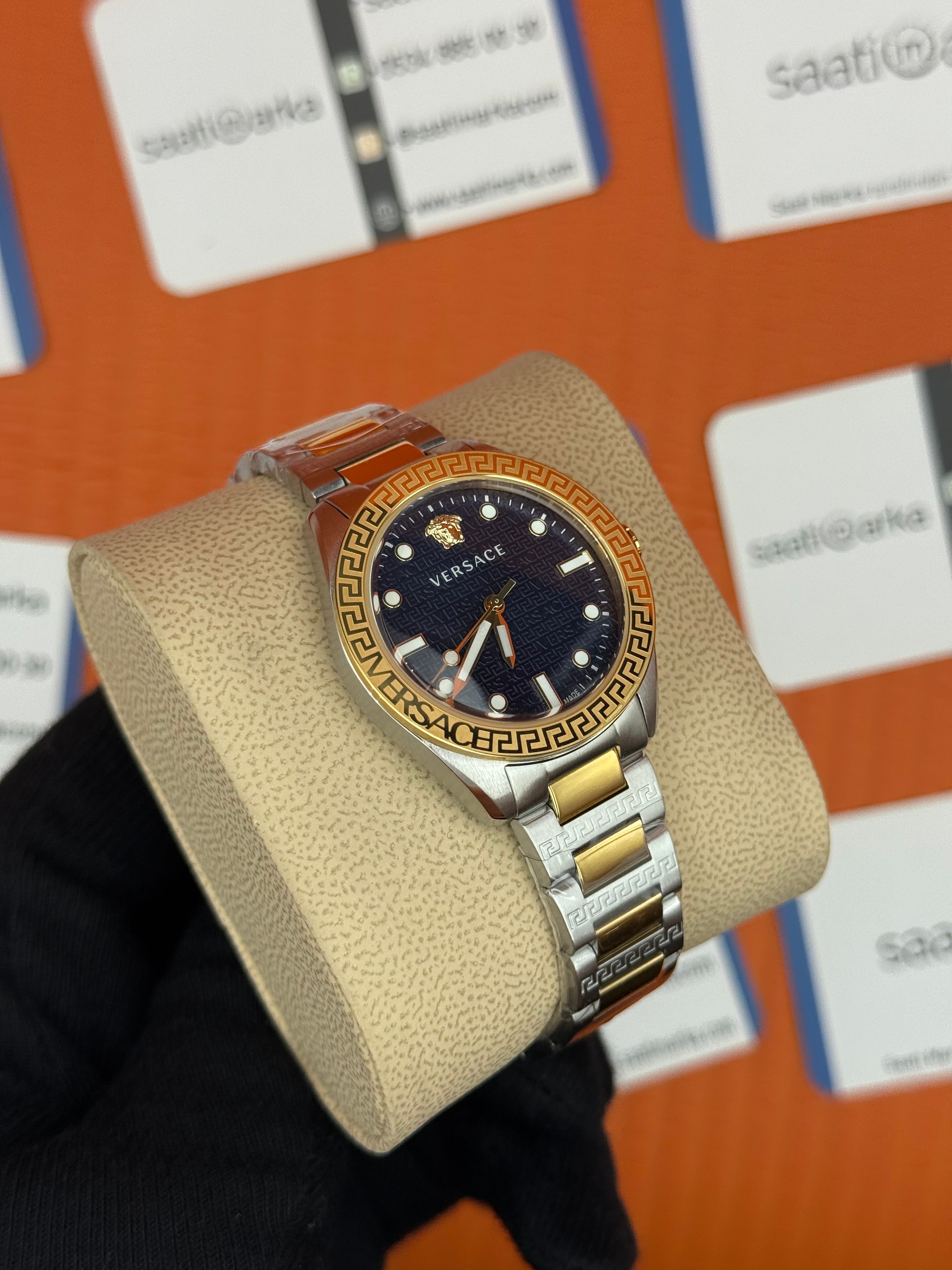 VERSACE lacivert kadran gold kasa kordon kadın kol saati