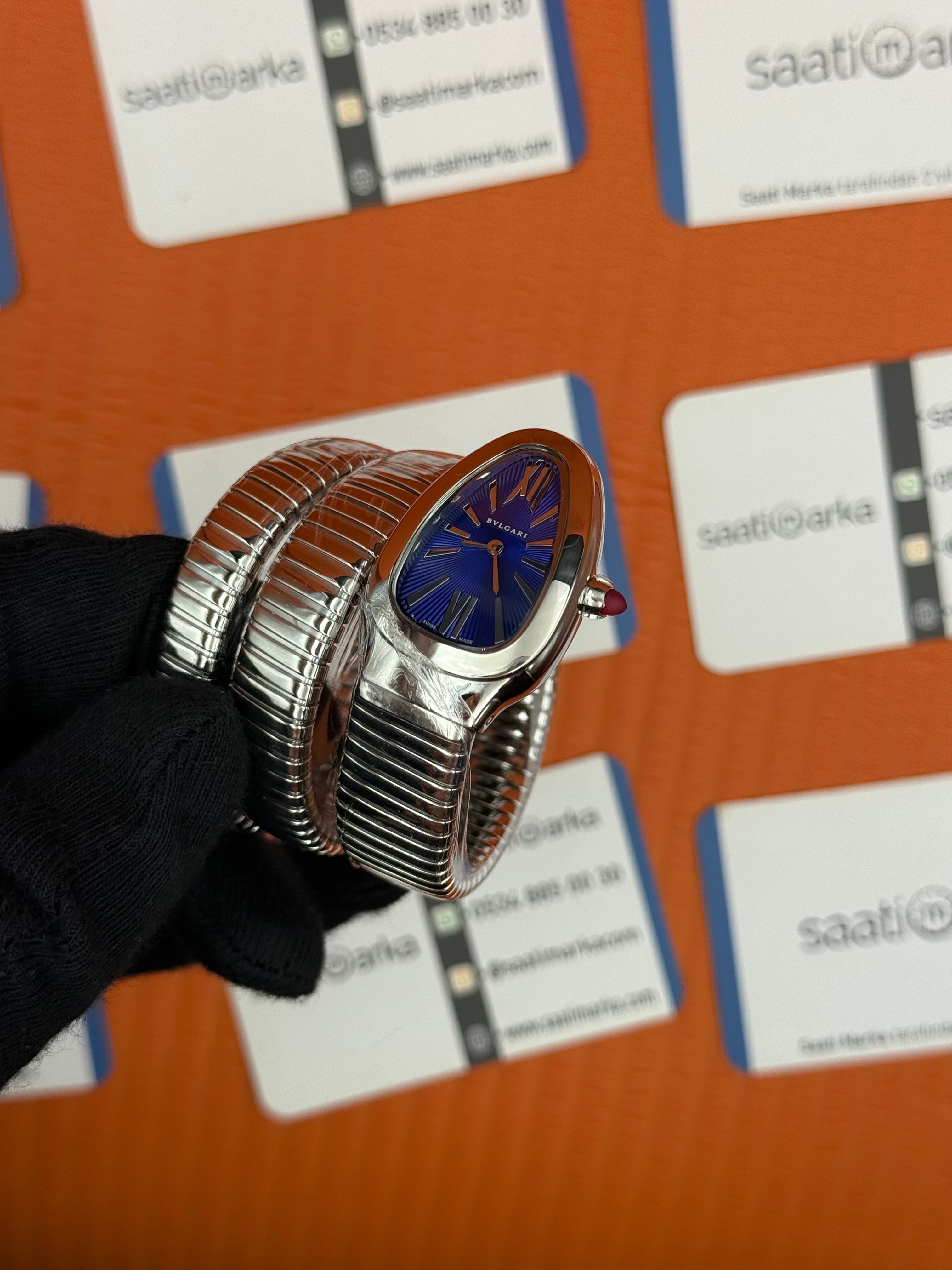 BVLGARİ serpenti çift sarma silver kordon mavi kadran kadın kol saati