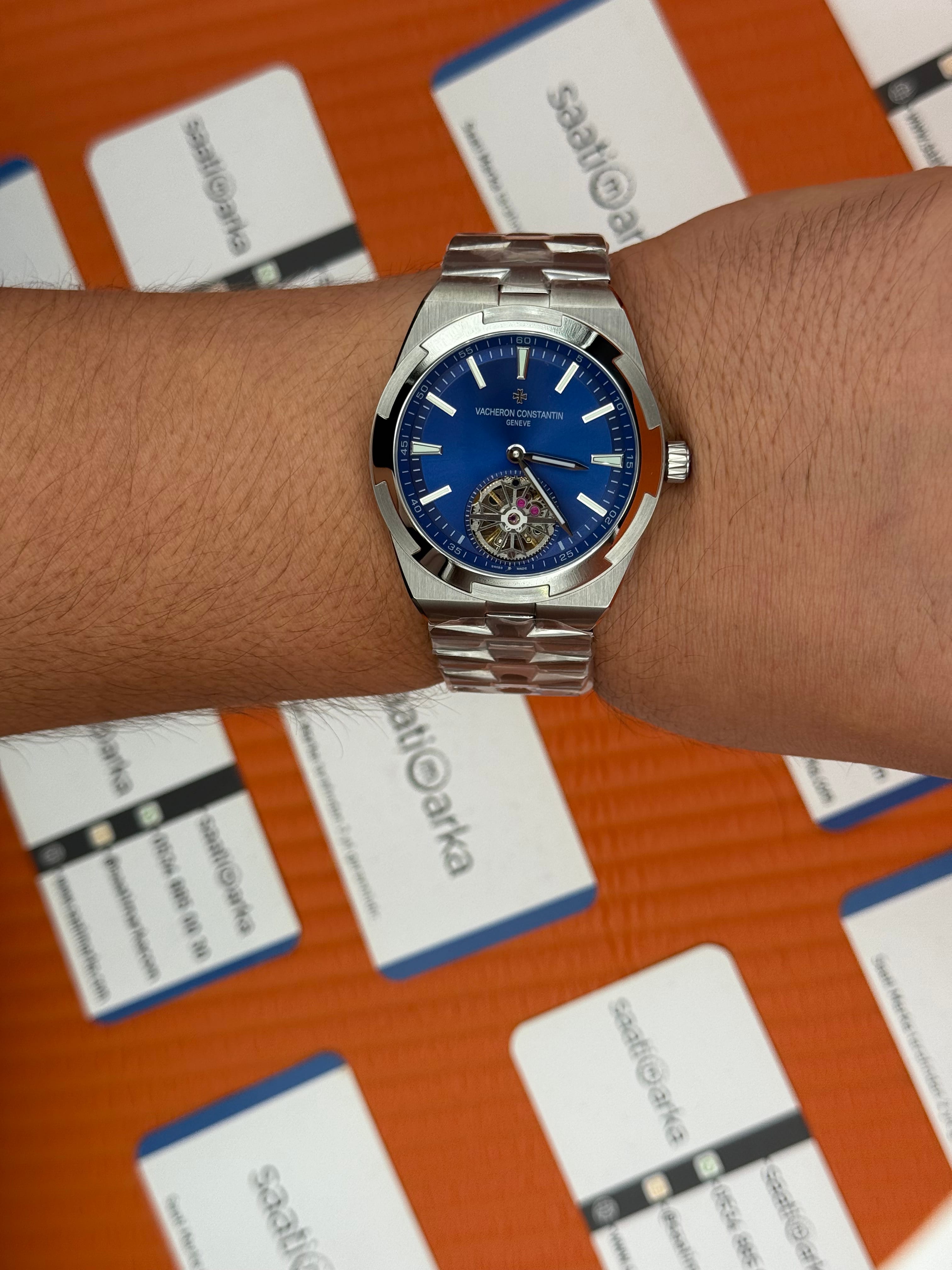 VACHERON CONSTANTIN overseas tourbillon mavi kadran silver kasa kordon erkek kol saati