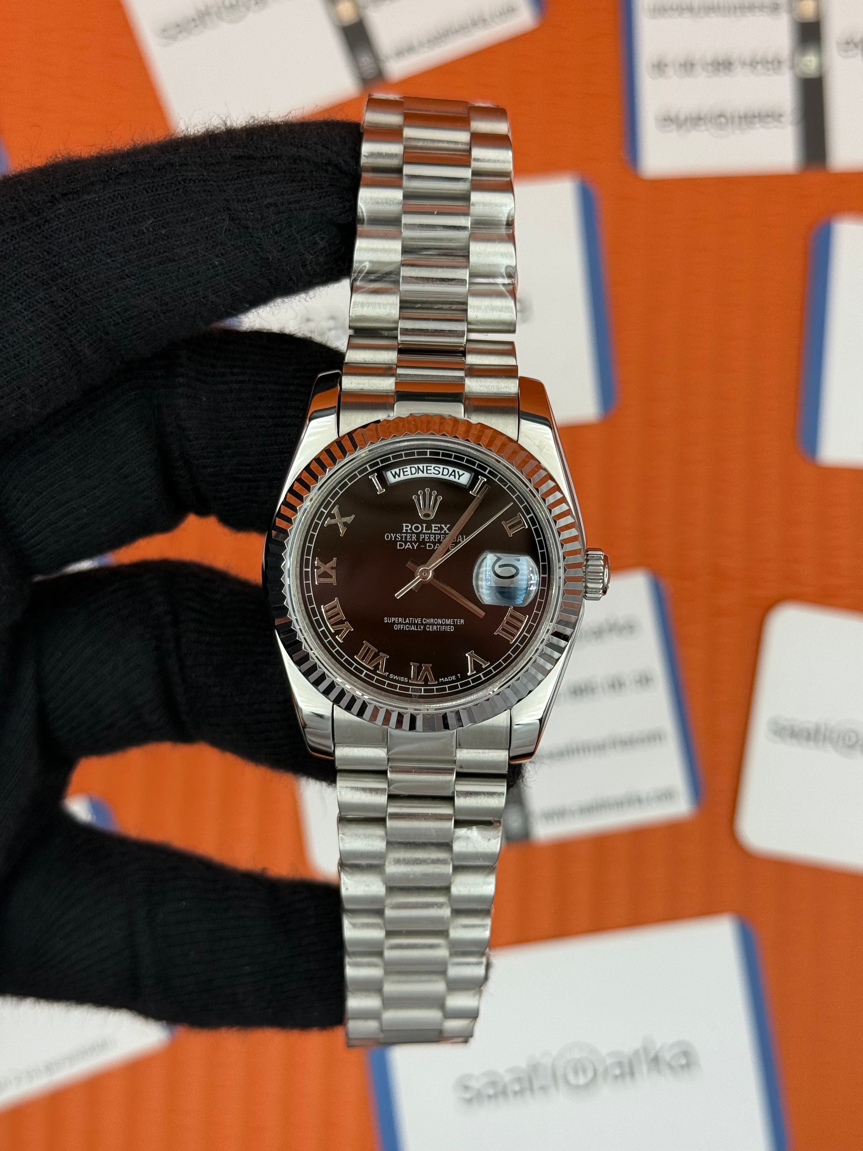 ROLEX day date 36mm siyah kadran silver president kadran 