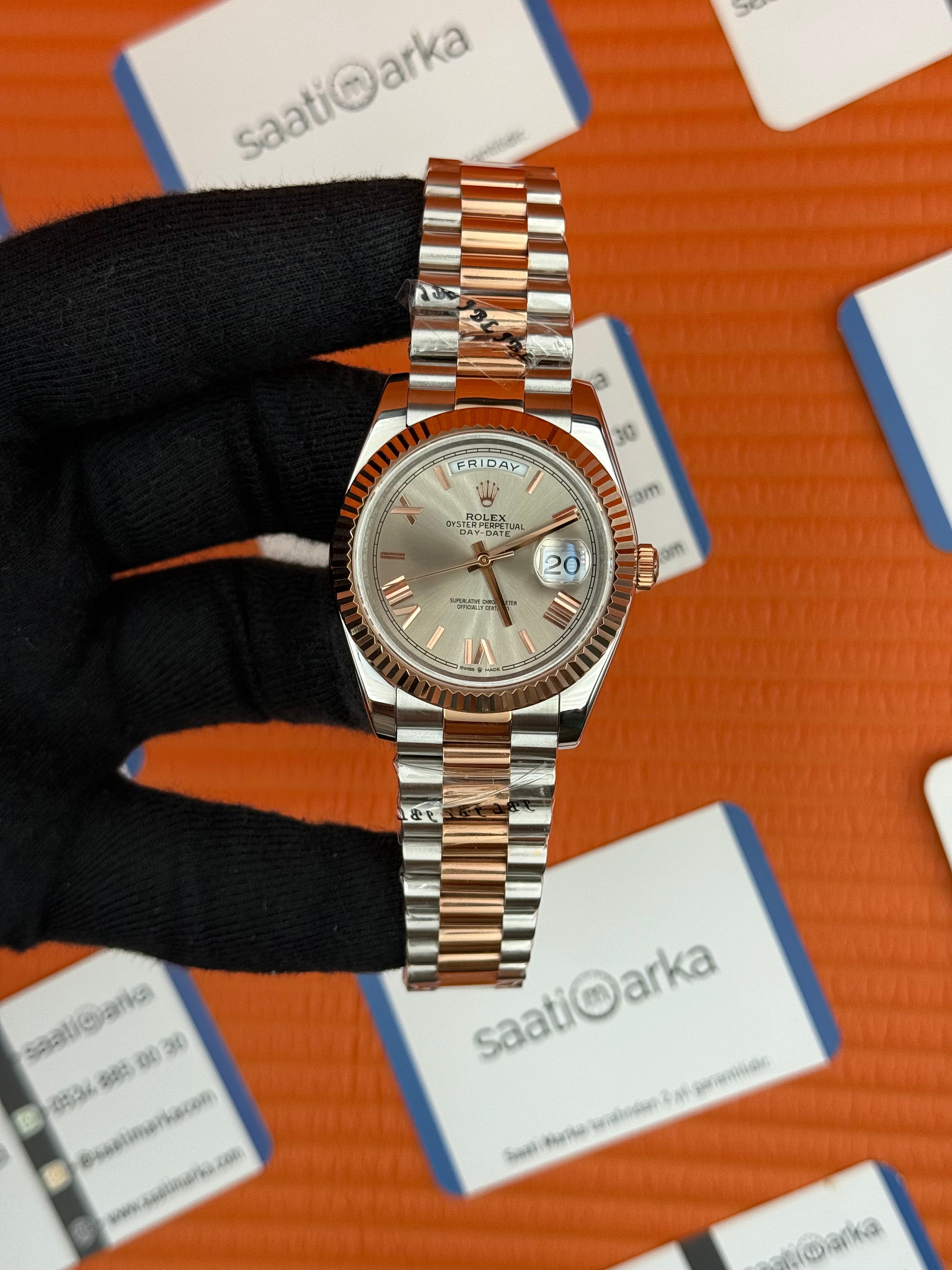 ROLEX Day Date roma rakamlı gri kadran rose silver president kordon