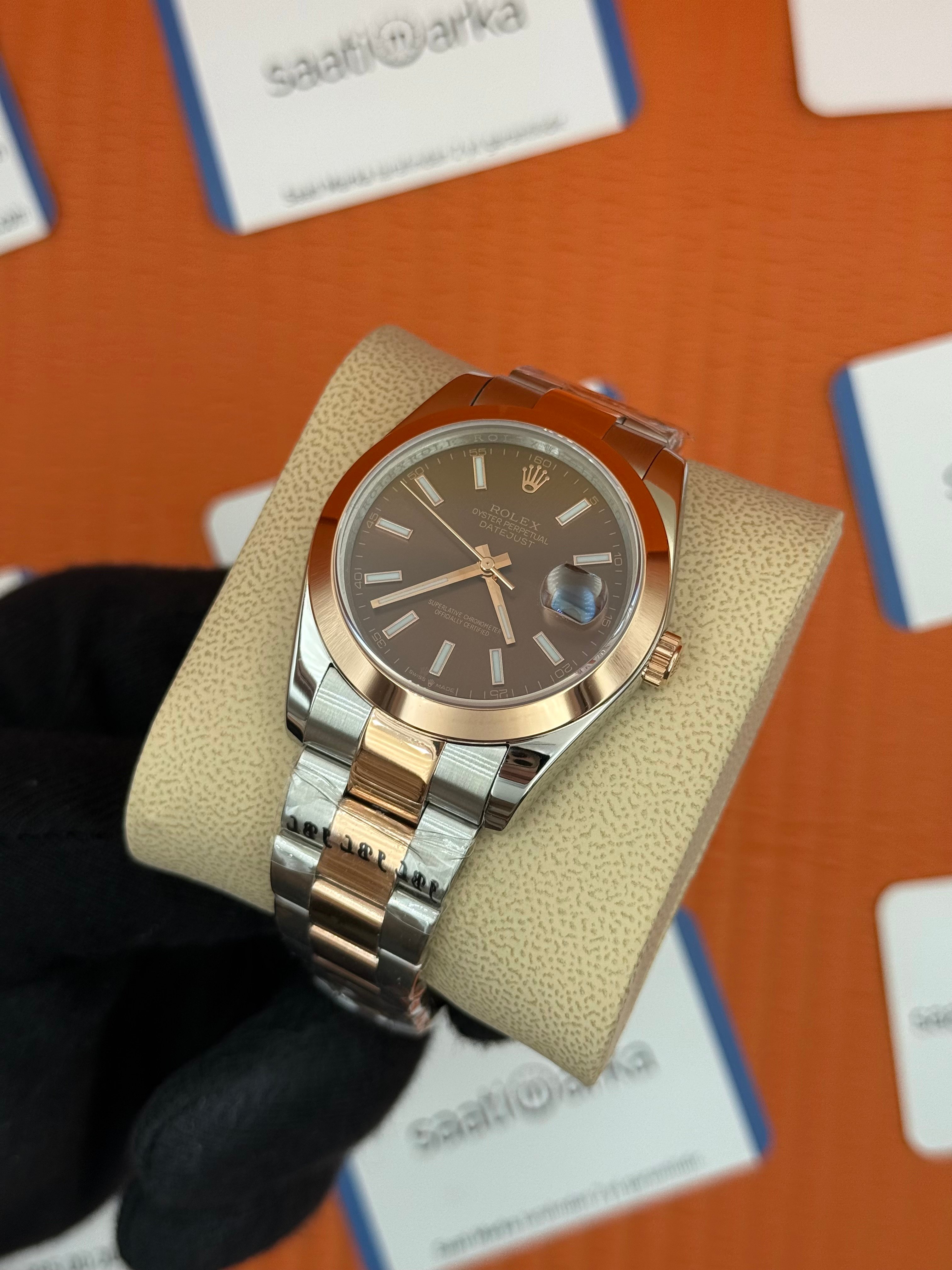 ROLEX Datejust chocolate dial rose-silver oyster kordon