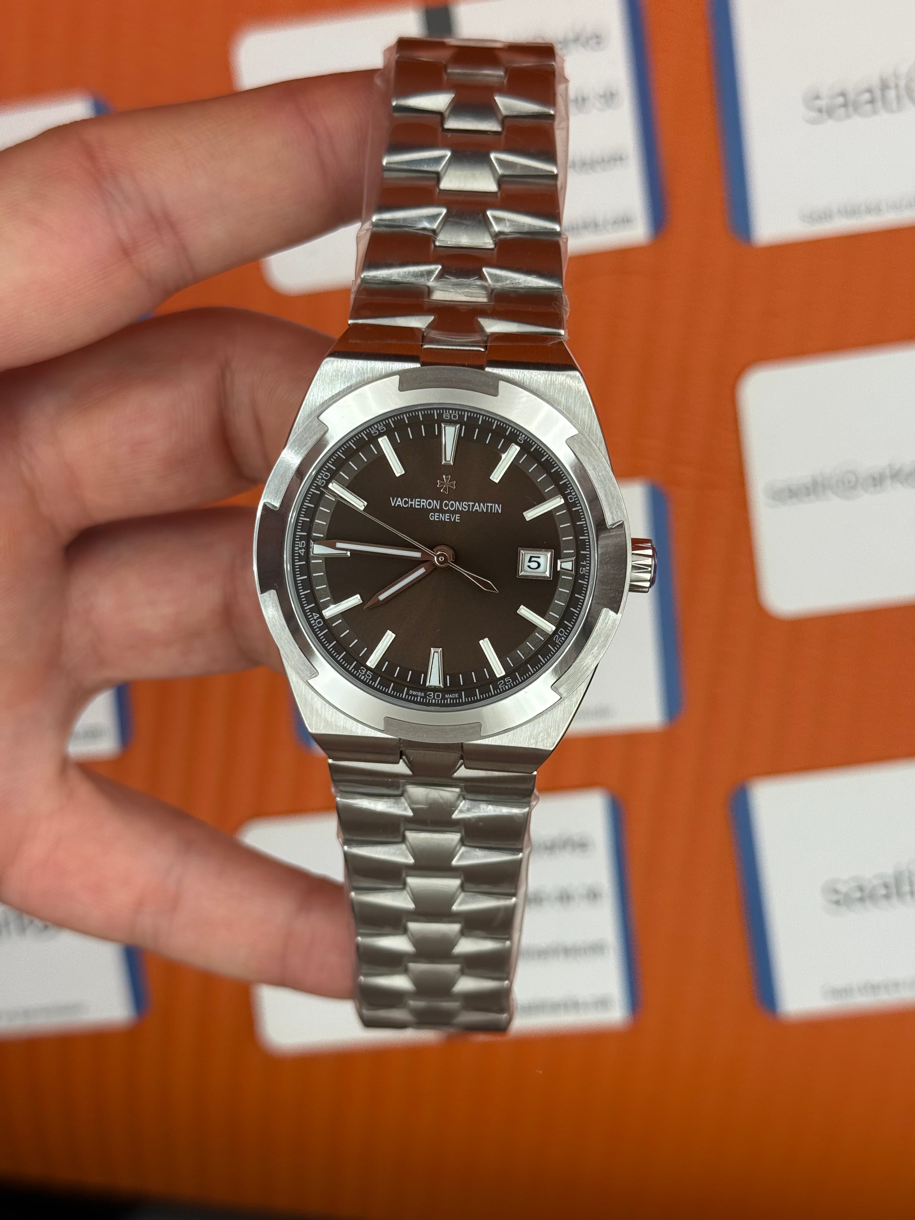 VACHERON CONSTANTIN overseas kahverengi kadran silver kasa kordon erkek kol saati