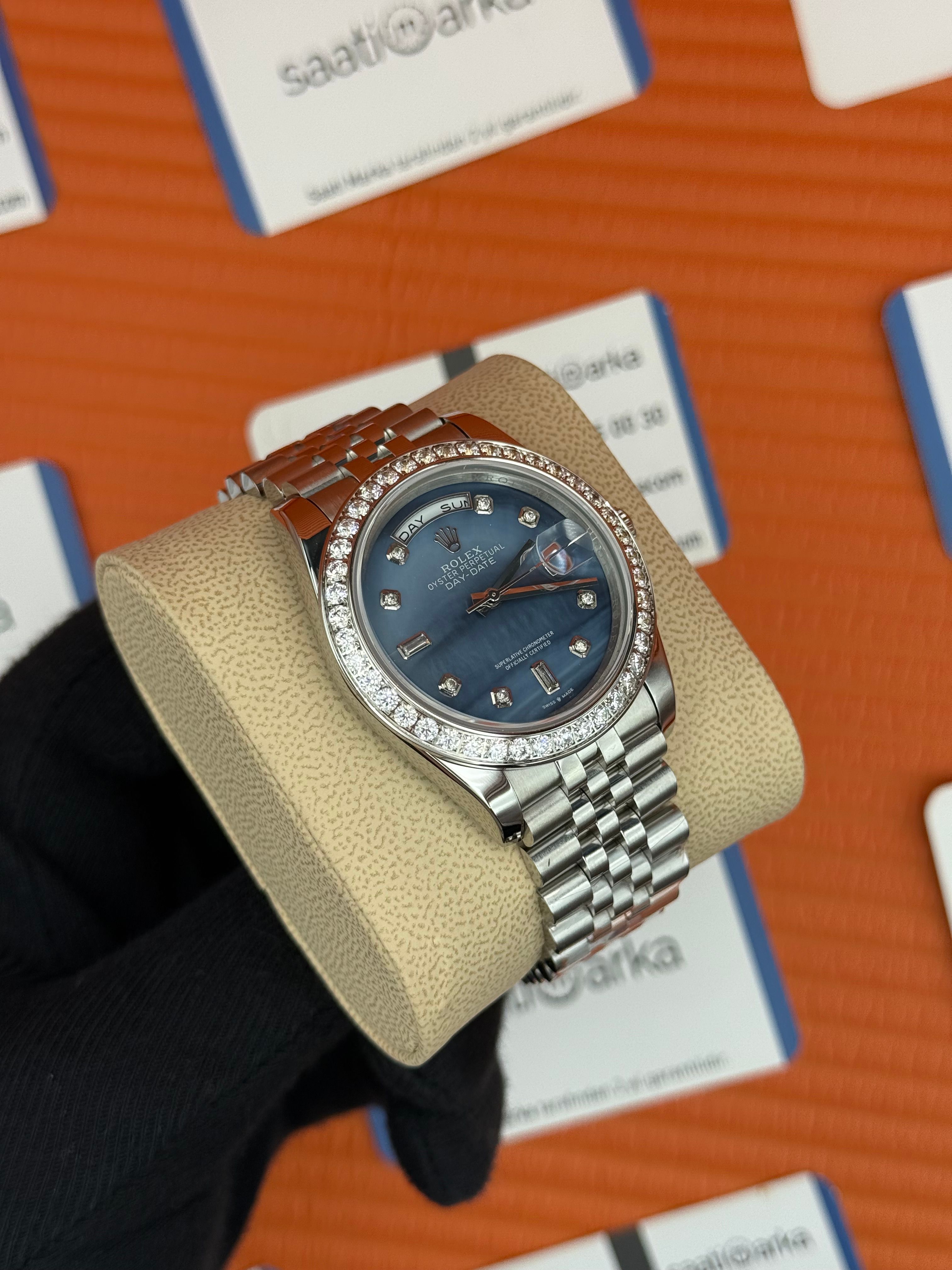 ROLEX Day  taşlı bezel Date baget taşlı bulut kadran  silver jubilee kordon