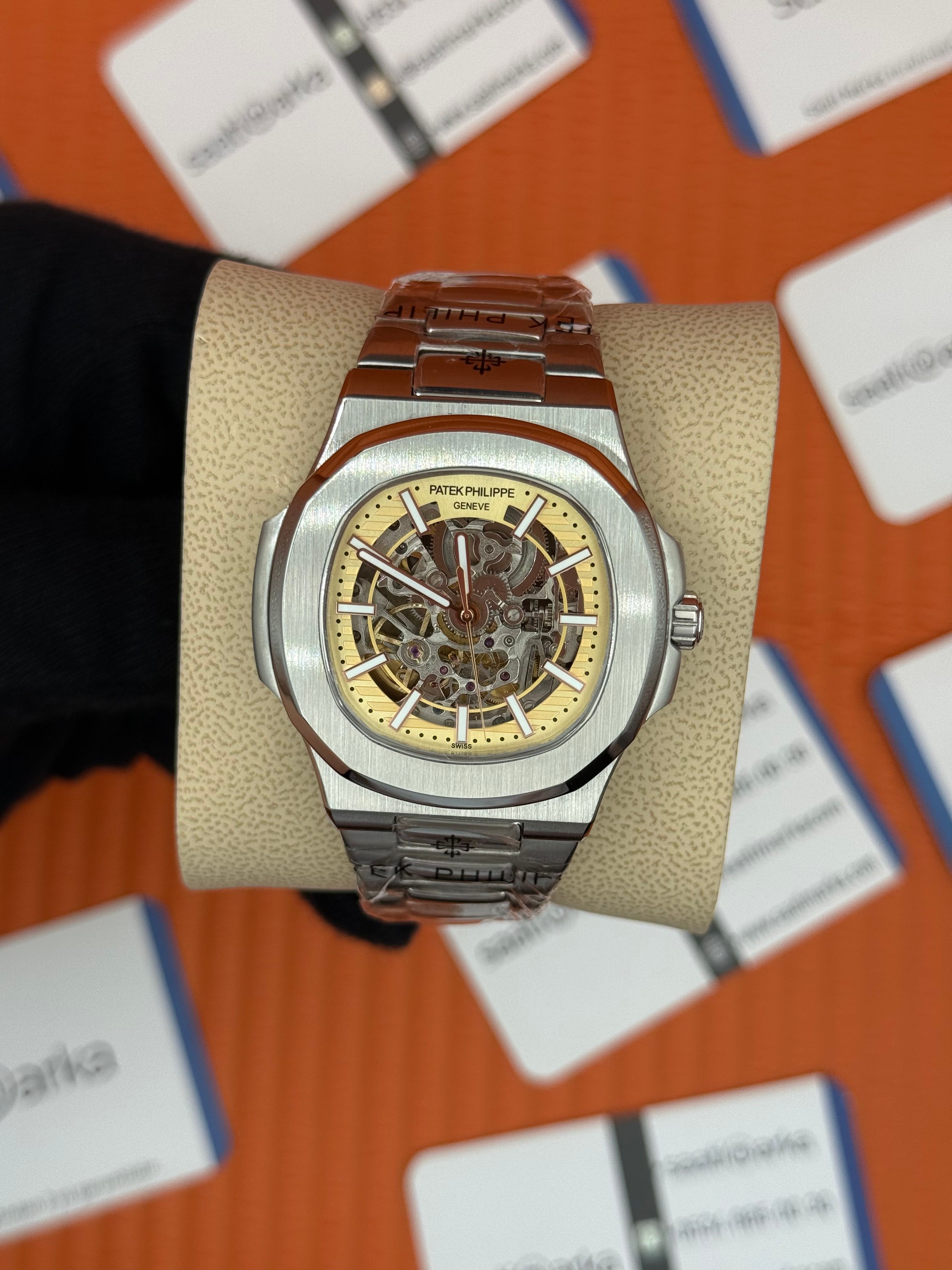 PATEK PHILIPPE SKELETON SARI KADRAN SİLVER KASA KORDON 