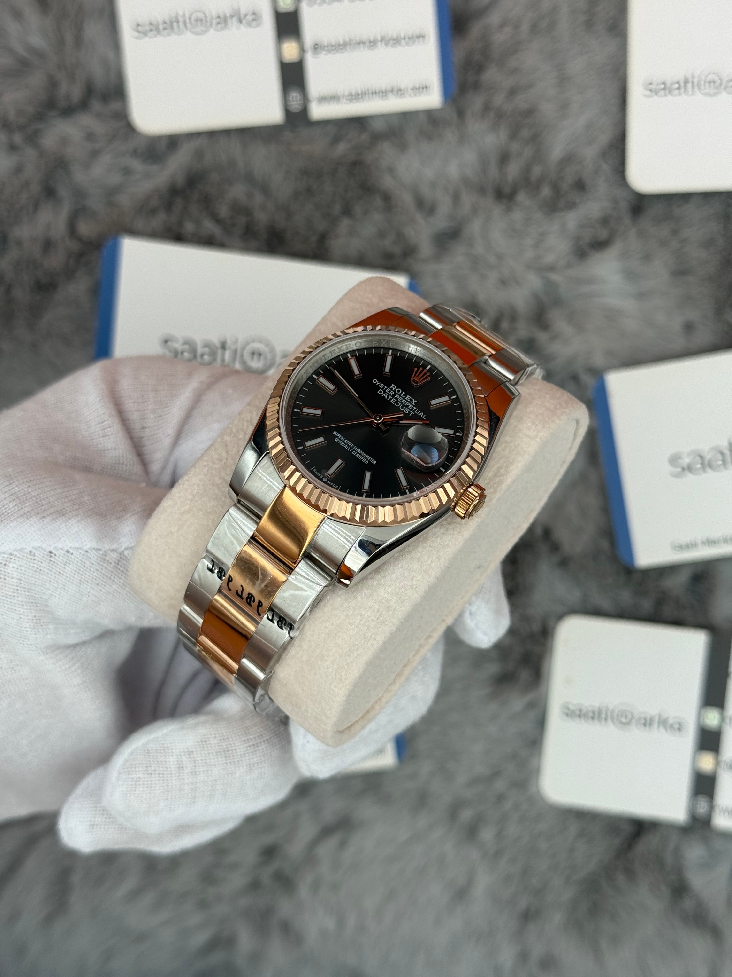 ROLEX Datejust 36mm gri kardan silver kasa rose silver oyster kordon 