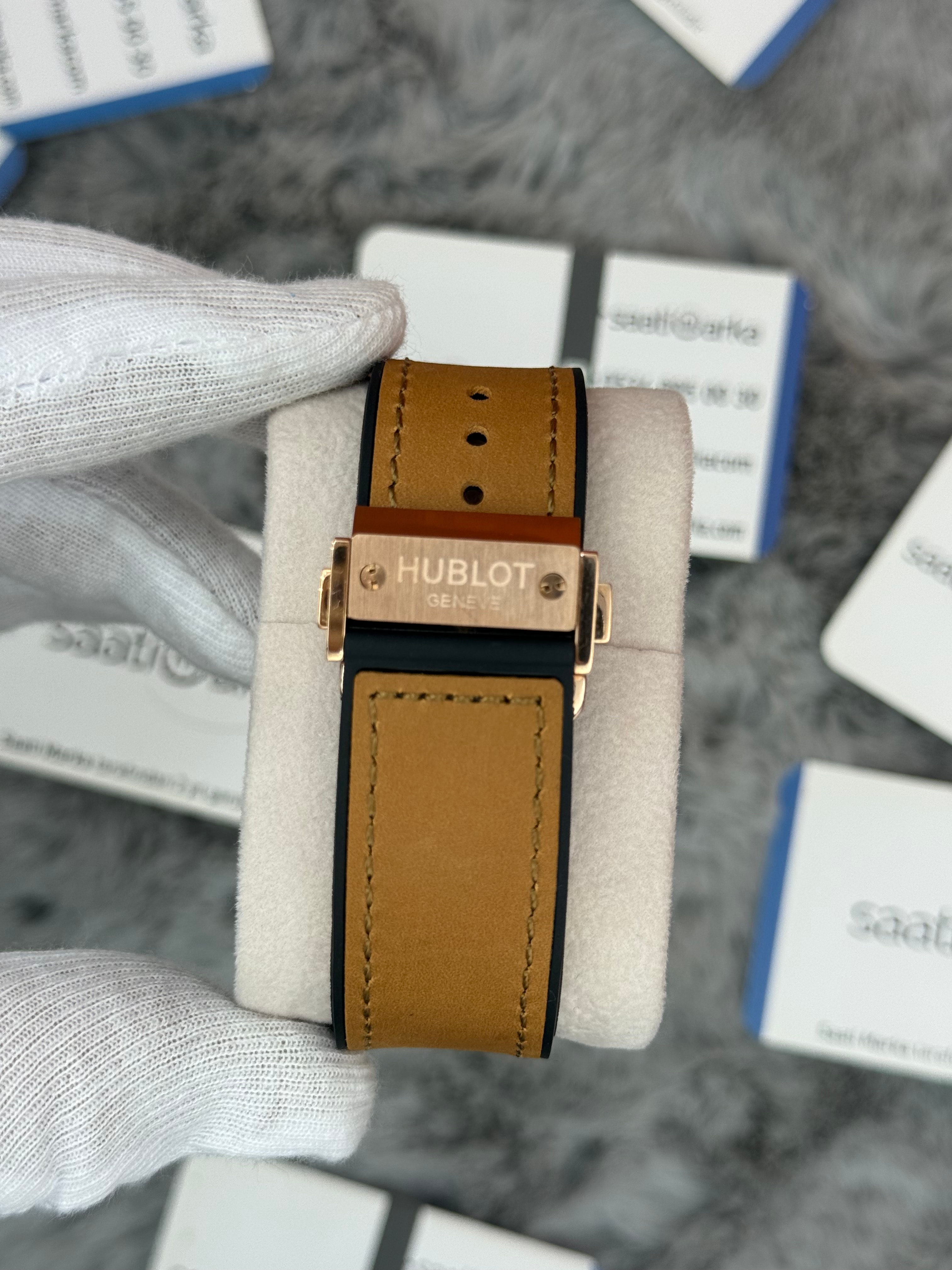 HUBLOT big bang tourbillon 41mm rose kasa kahverengi deri kordon erkek kol saati