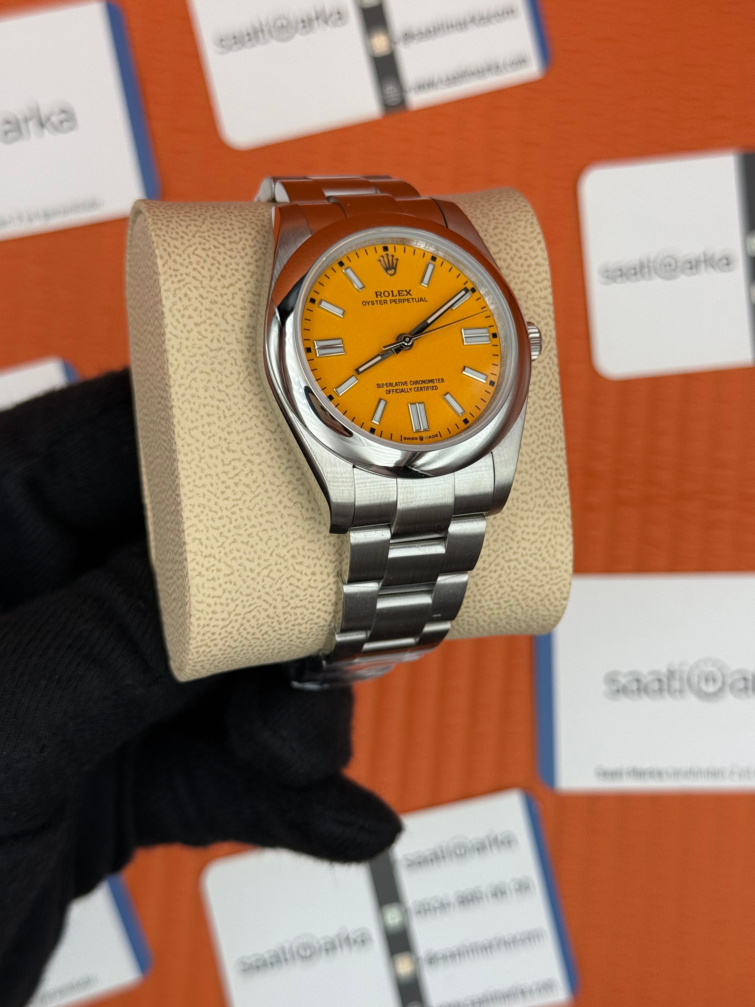 ROLEX OYSTER Perpetual yellow dial silver kasa-kordon