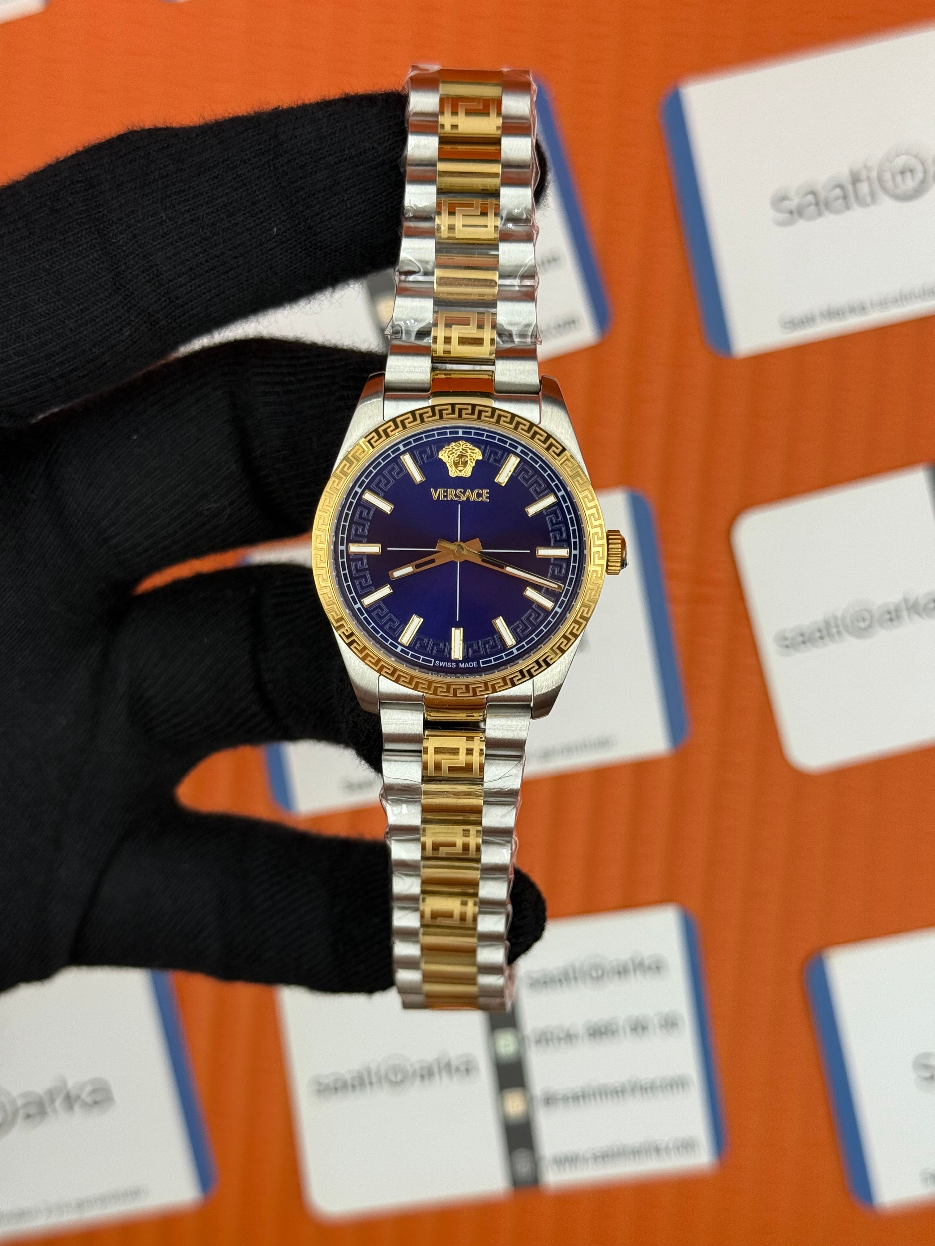 VERSACE mavi kadran gold silver kasa kordon kadın kol saati
