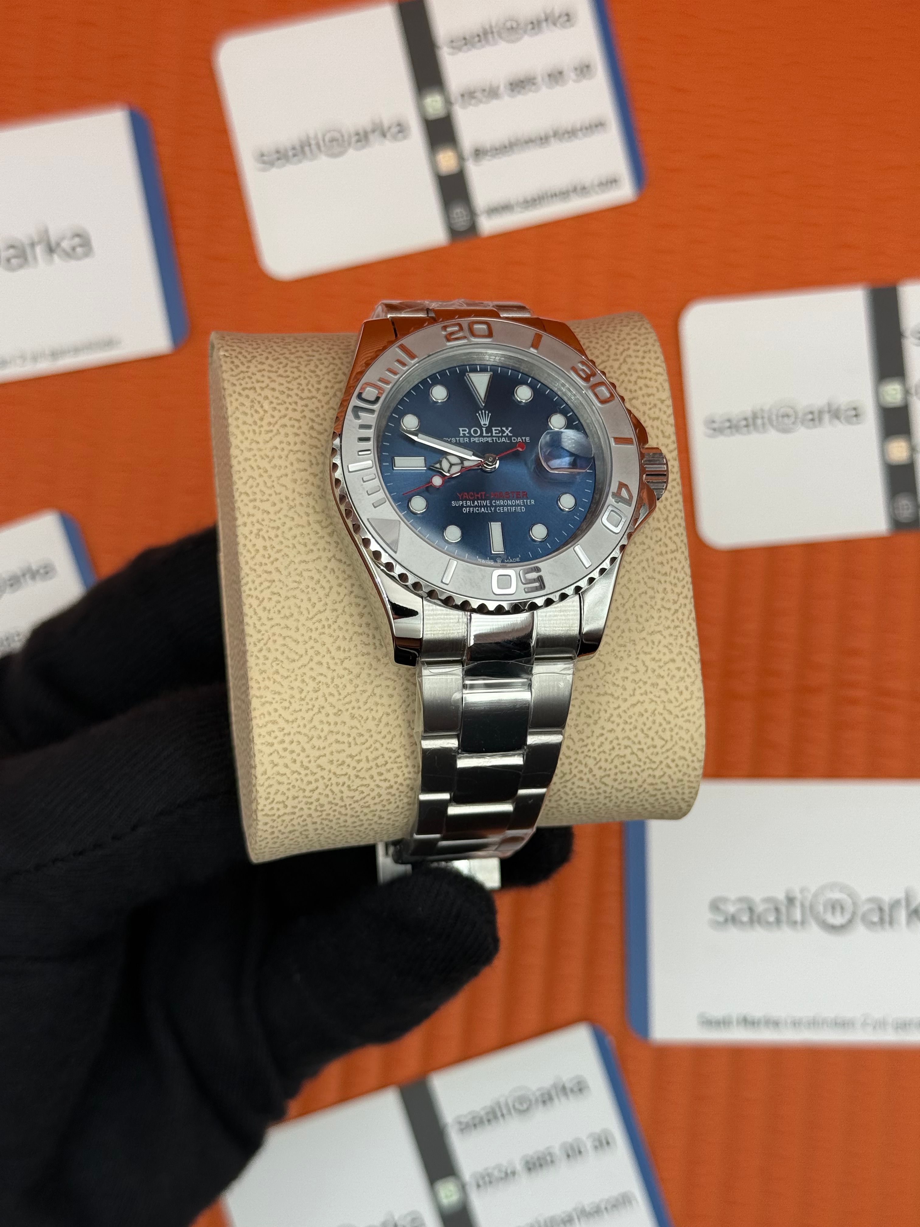 ROLEX Yacht Master oyster blue dial silver kasa-kordon