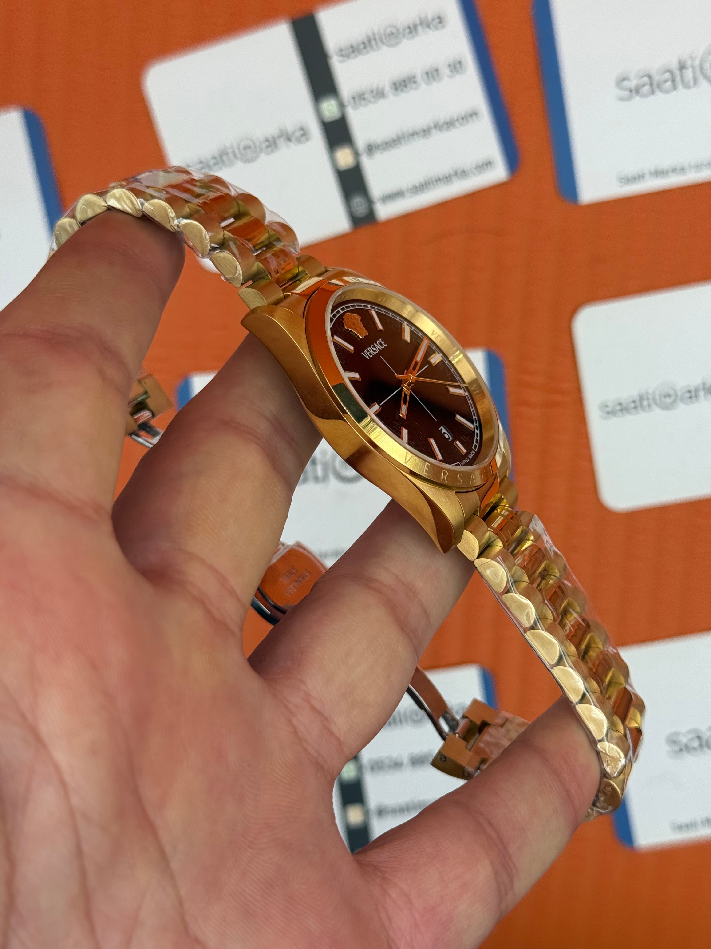 VERSACE 40mm siyah kadran gold kasa kordon erkek kol saati