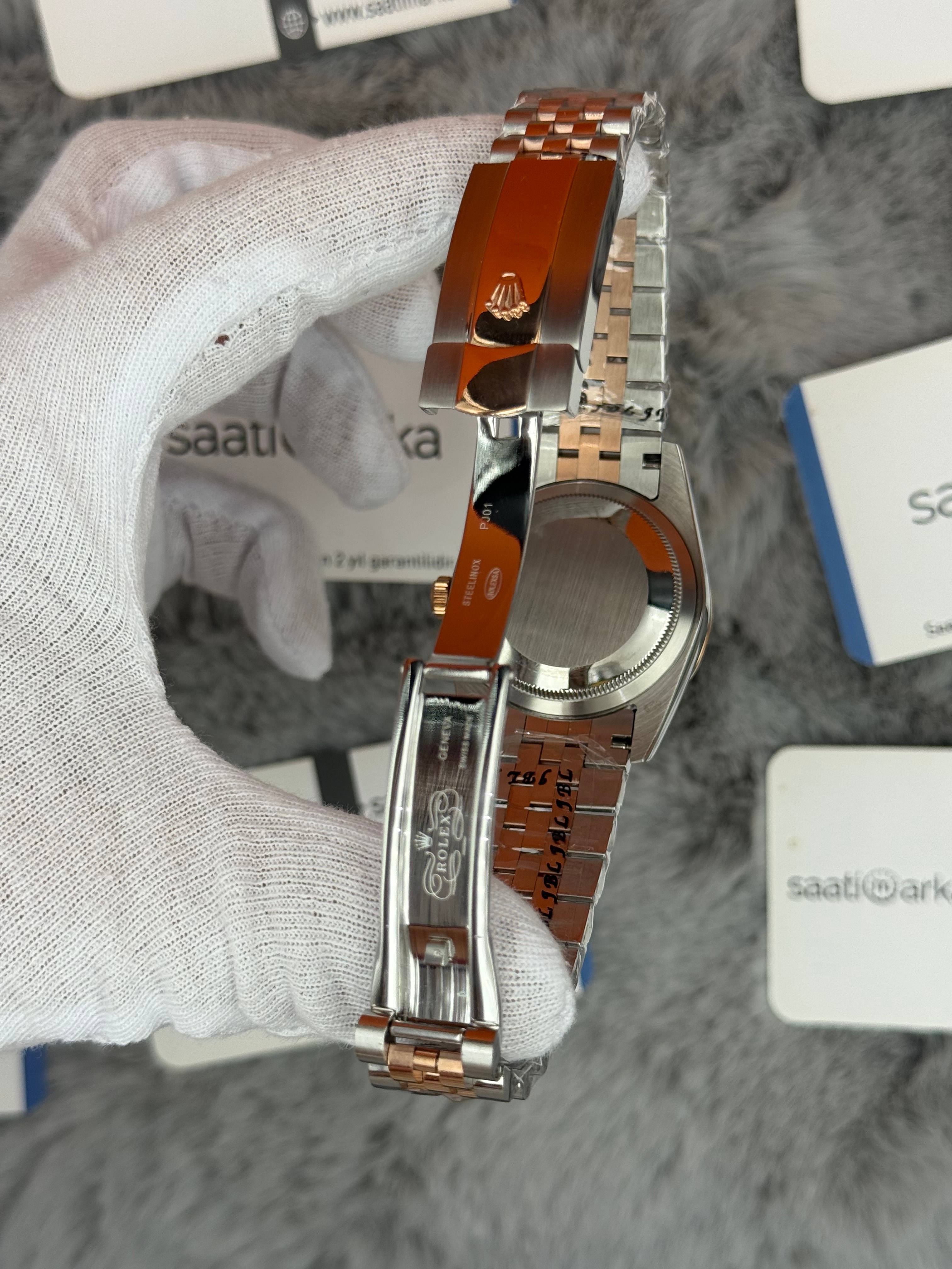 ROLEX Datejust 36mm siyah kadran taşlı bezel rose silver jubilee kordon