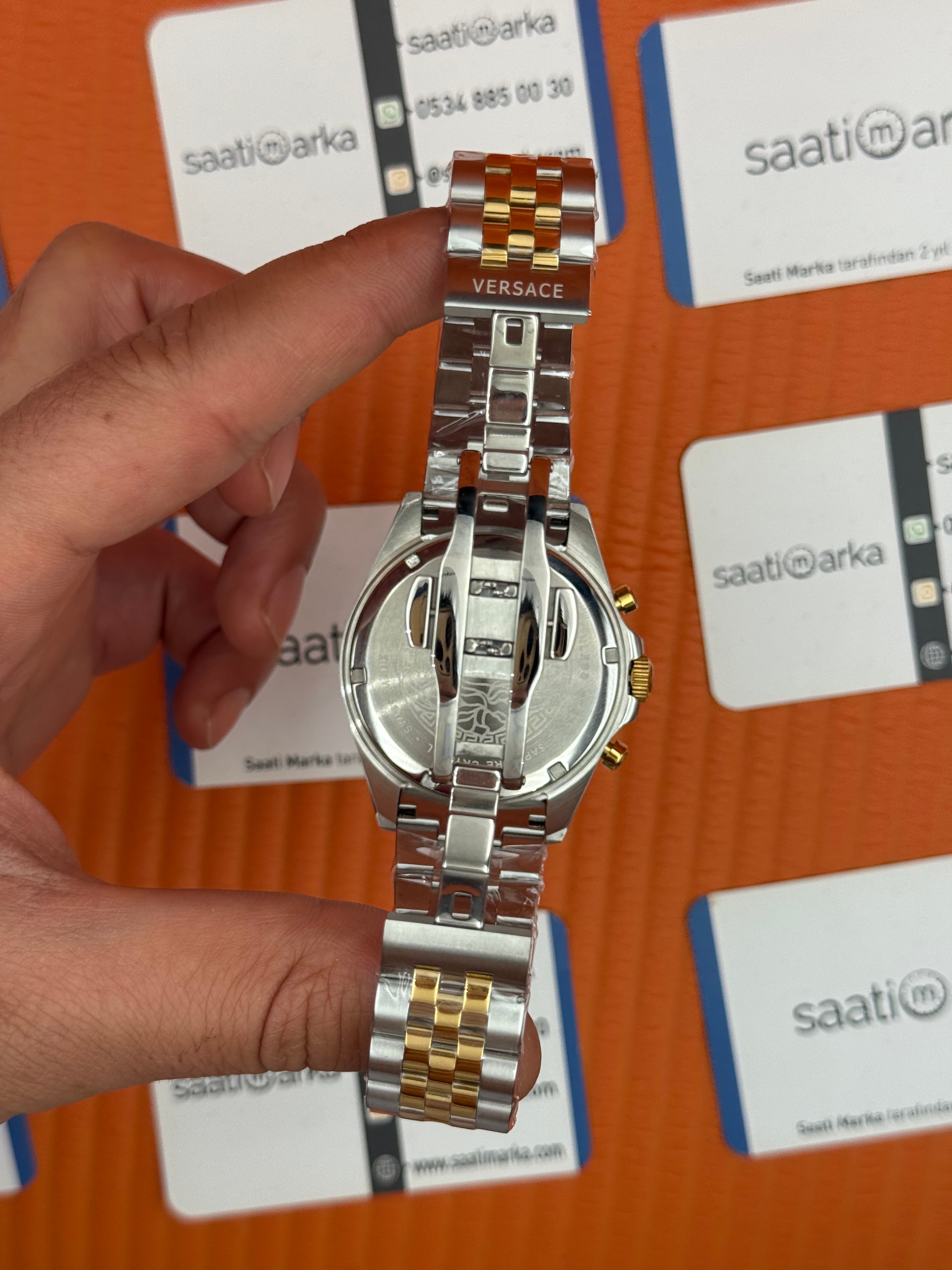 VERSACE lacivert kadran gold silver kasa kordon jubilee erkek kol saati