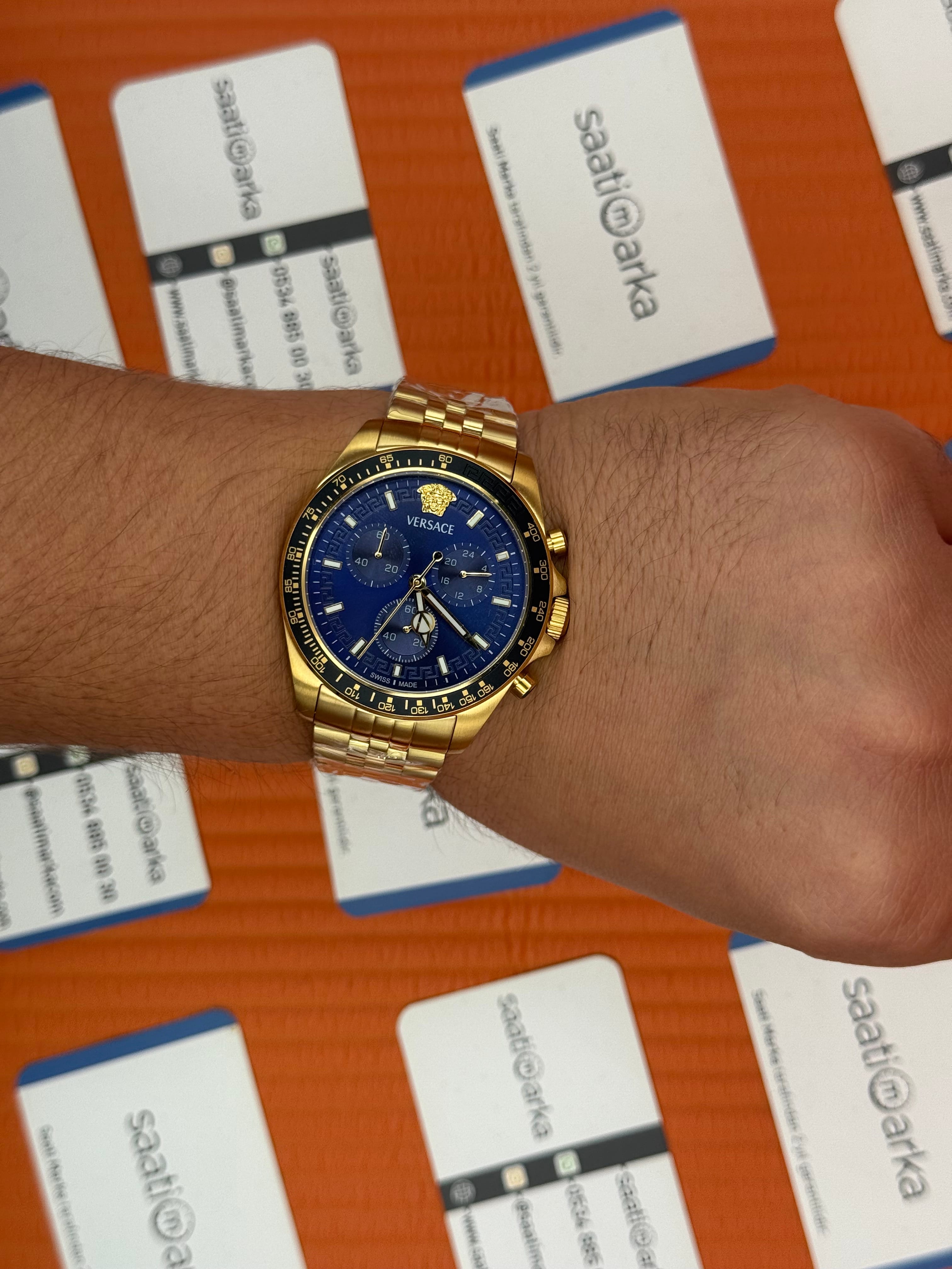 VERSACE lacivert kadran gold kasa kordon jubilee erkek kol saati
