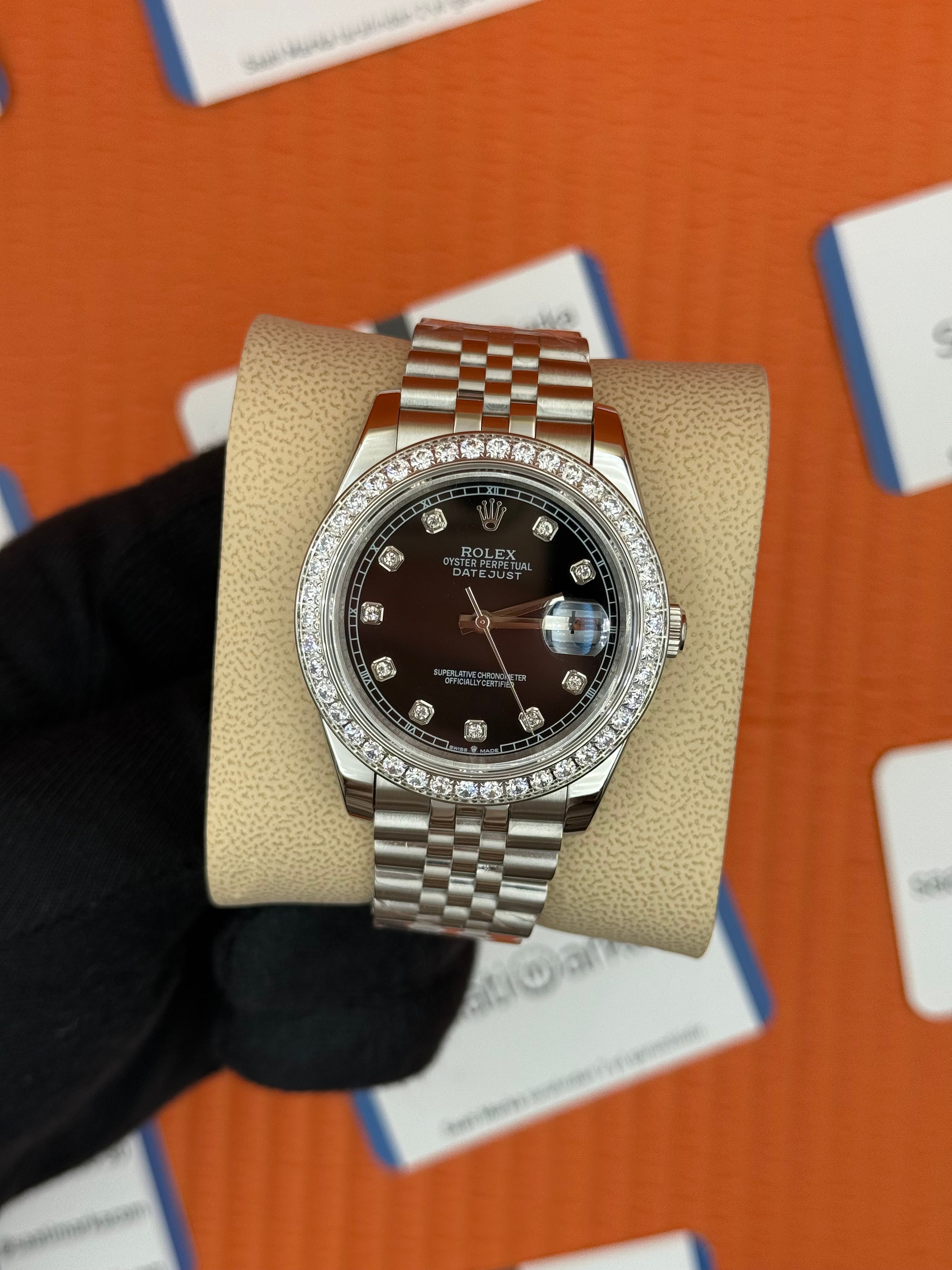 ROLEX Datejust taşlı bezel baget taşlı black dial silver jubilee kordon