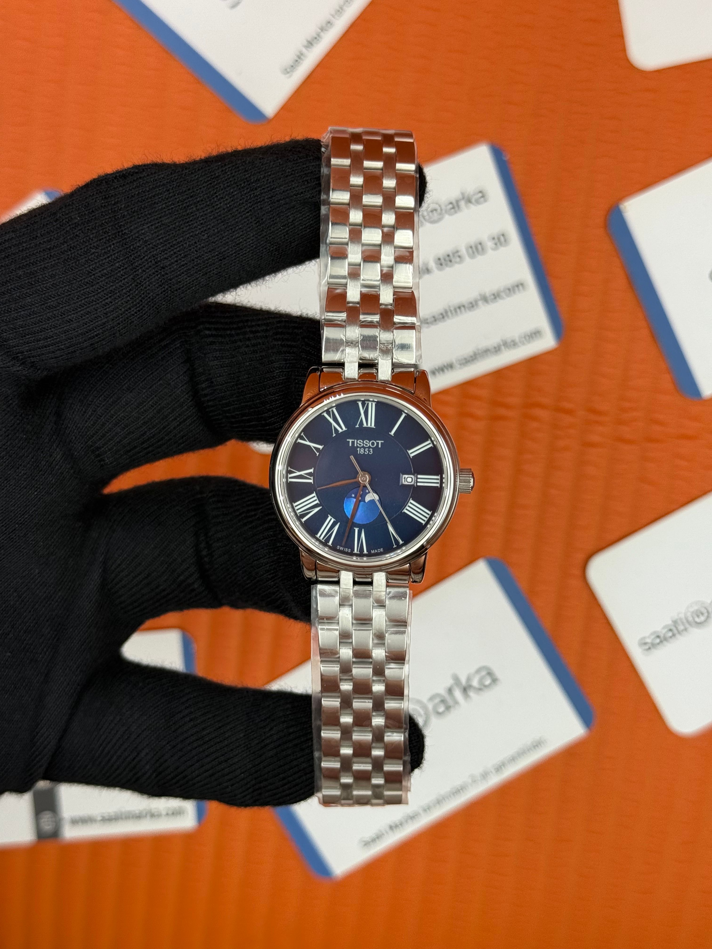TISSOT carson premium gent monnphase mavi kadran silver kasa kordon kadın kol saati