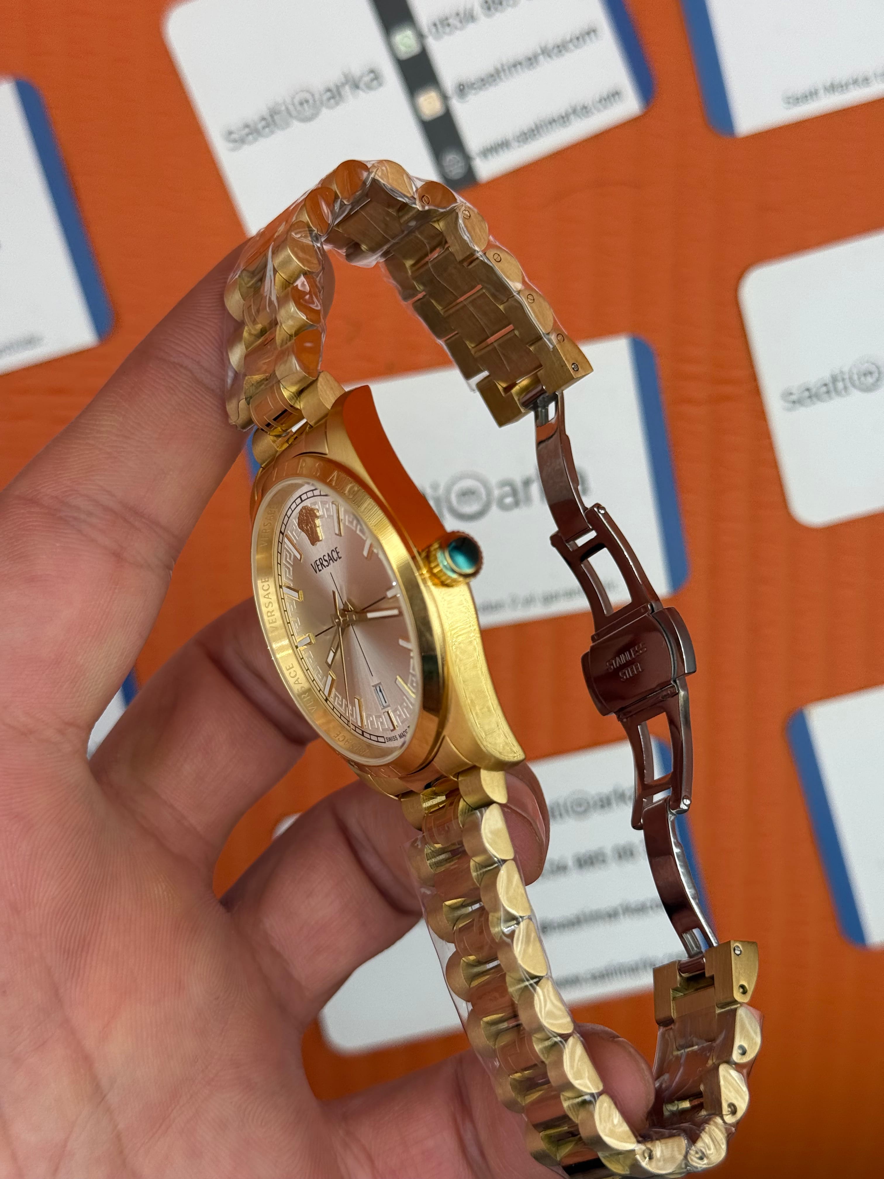 VERSACE 40mm beyaz kadran gold kasa kordon erkek kol saati