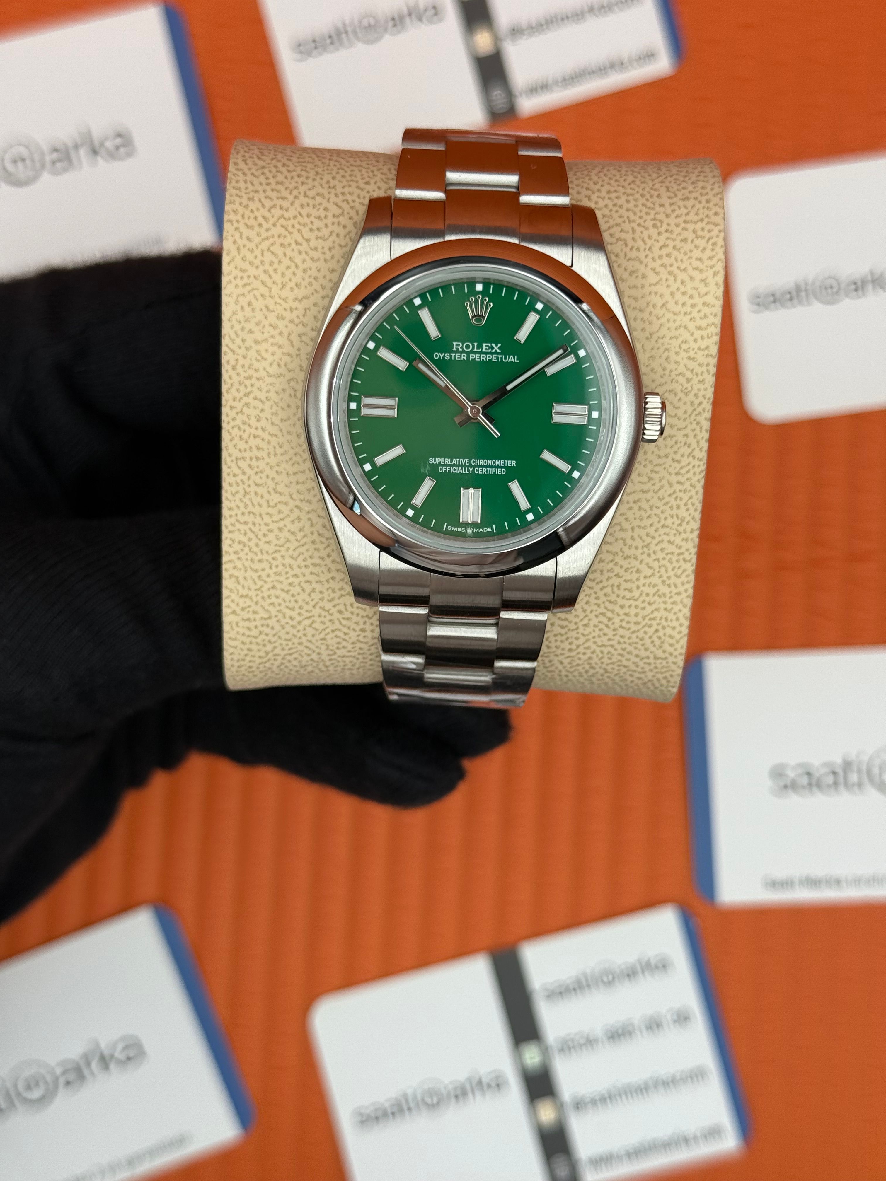 ROLEX OYSTER Perpetual green dial silver kasa-kordon
