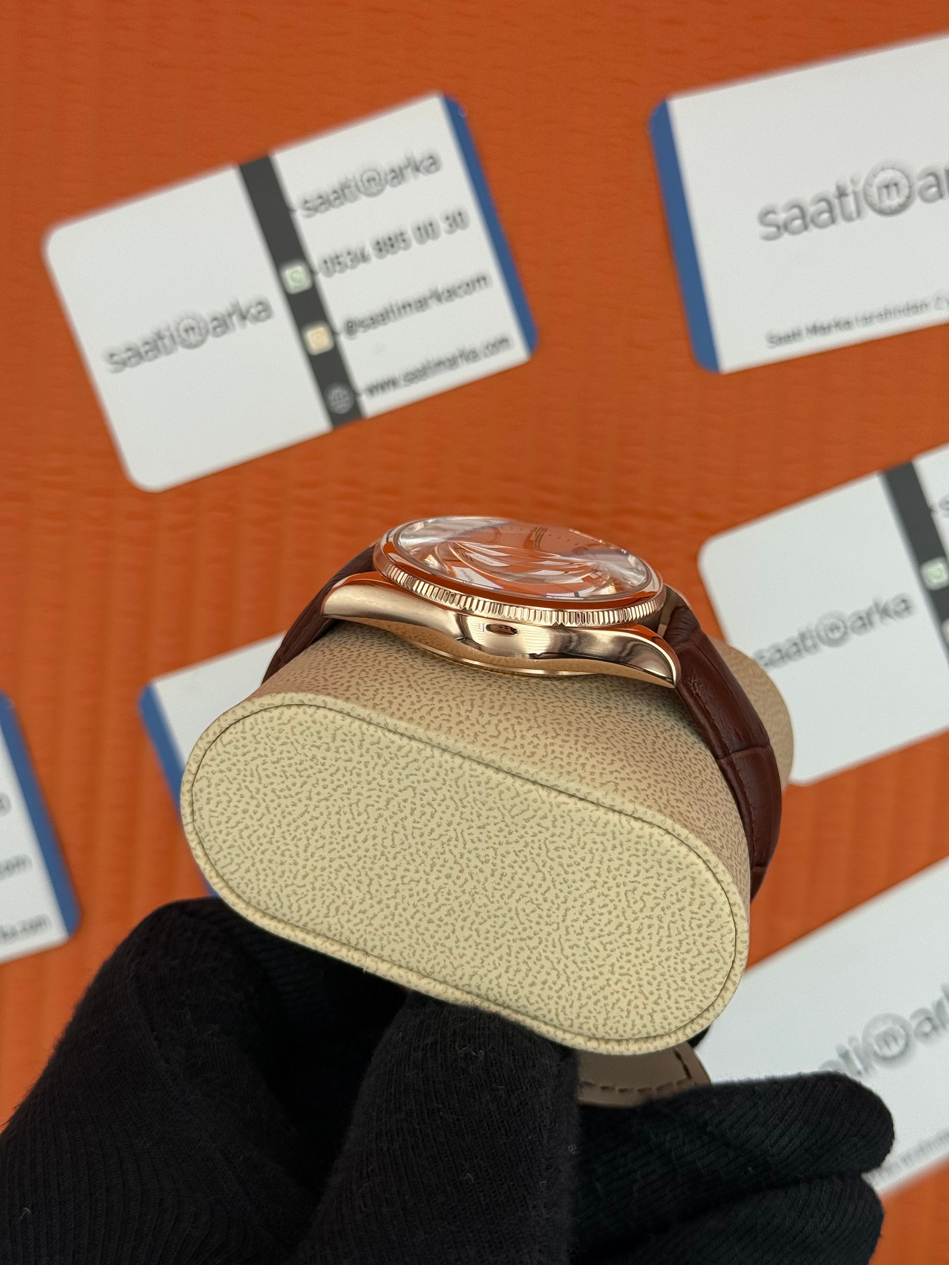ROLEX Cellini rose kasa beyaz kadran kahverengi deri kordon