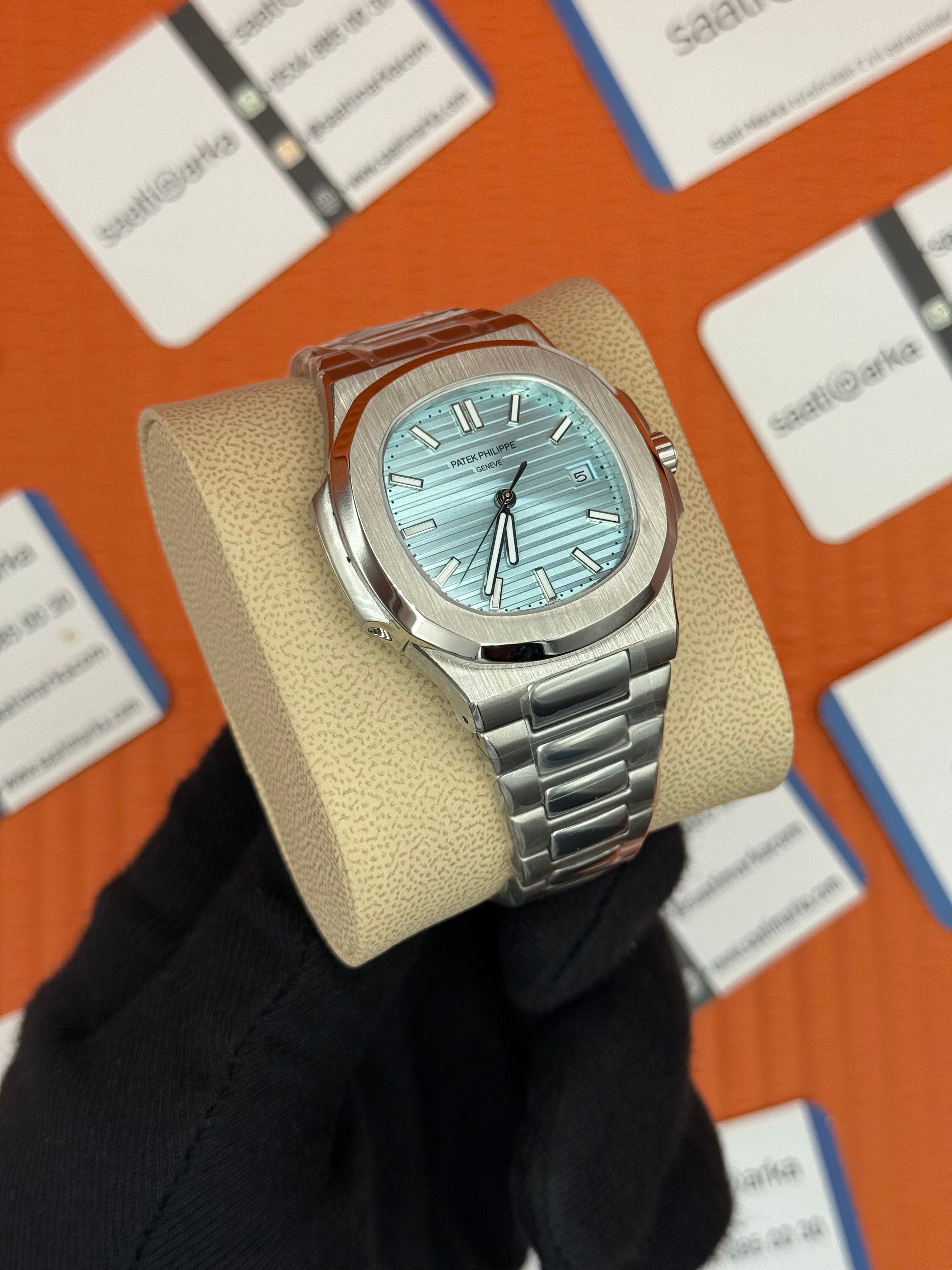 PATEK PHILIPPE NAUTİLUS BUZ MAVİSİ KADRAN SİLVER KASA-KORDON 