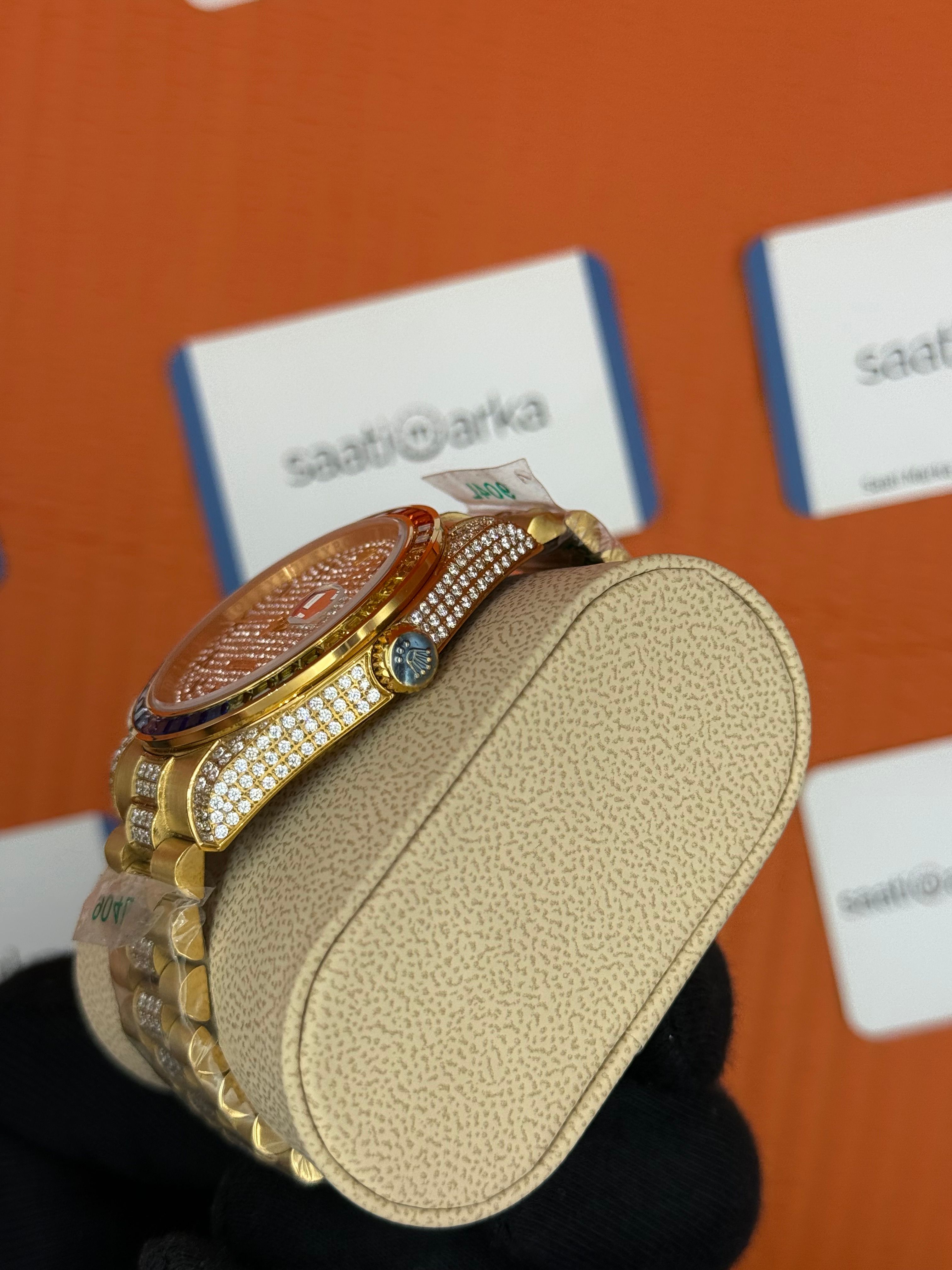 ROLEX Datejust arap rakamlı kadran taşlı kasa kordon gold