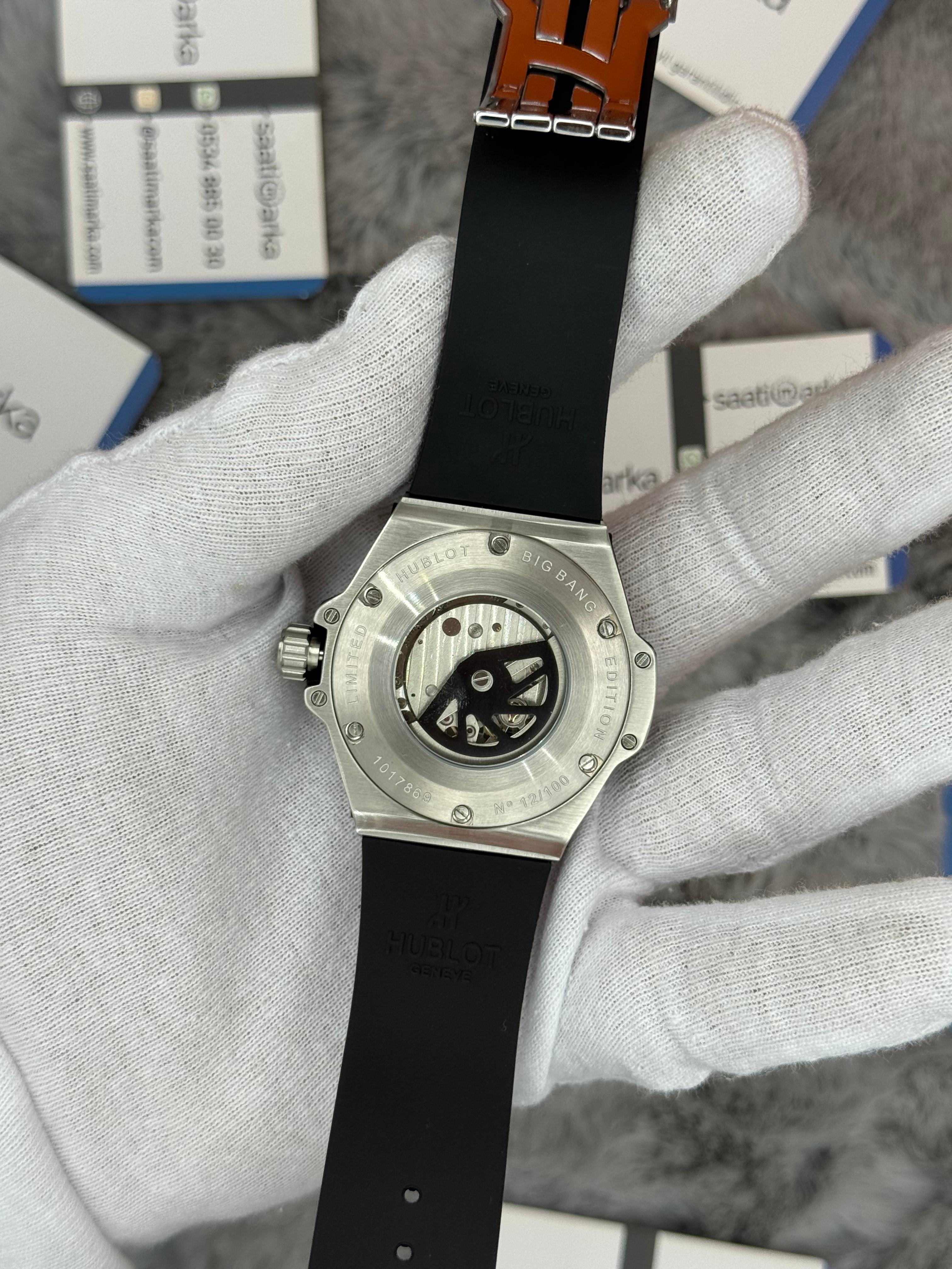HUBLOT big bang tourbillon 42mm silver kasa siyah kauçuk kordon erkek kol saati