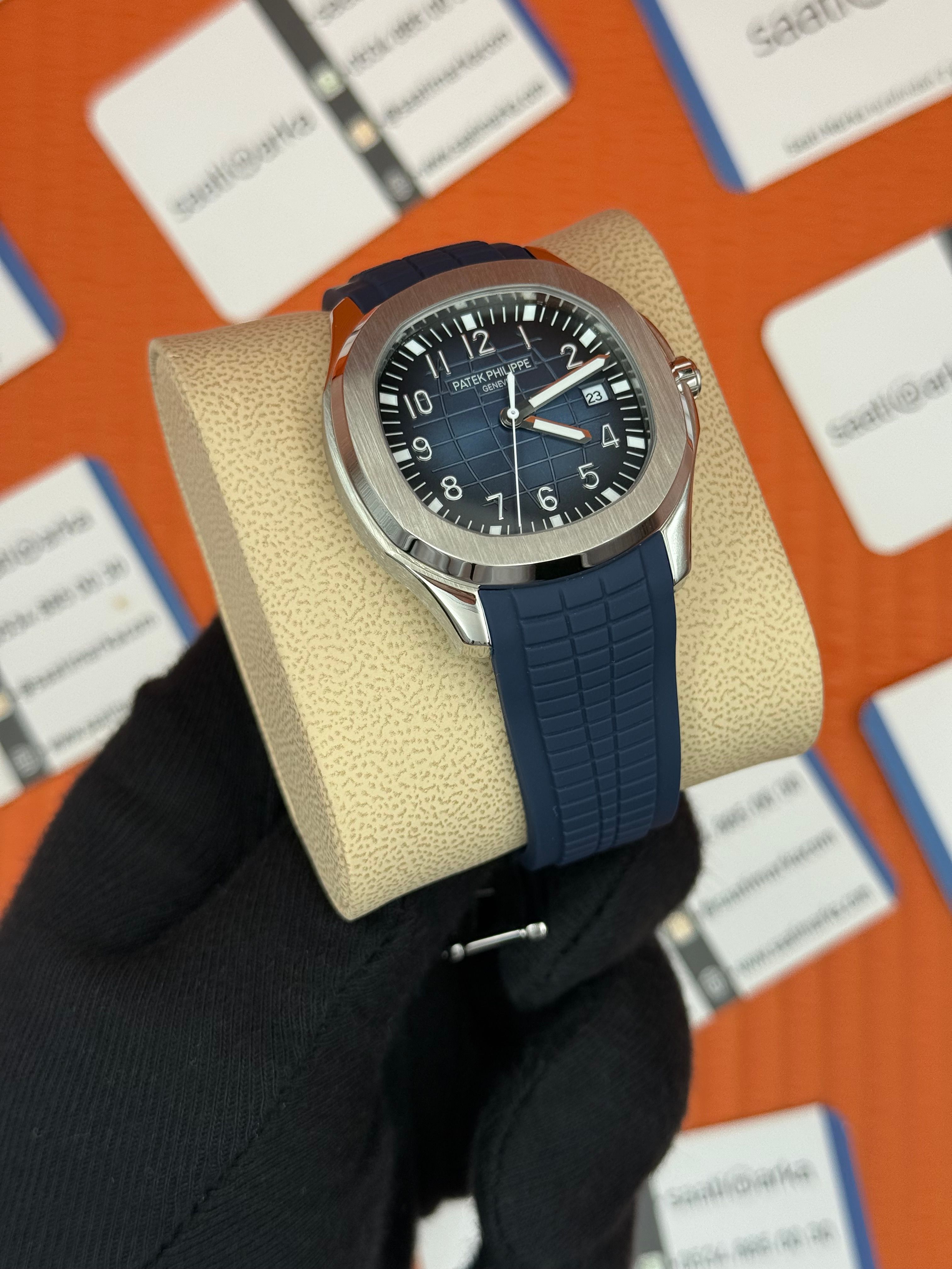 PATEK PIHILIPPE AQUANAUT MAVİ KADRAN SİLVER KASA KUÇUK MAVİ KORDON 