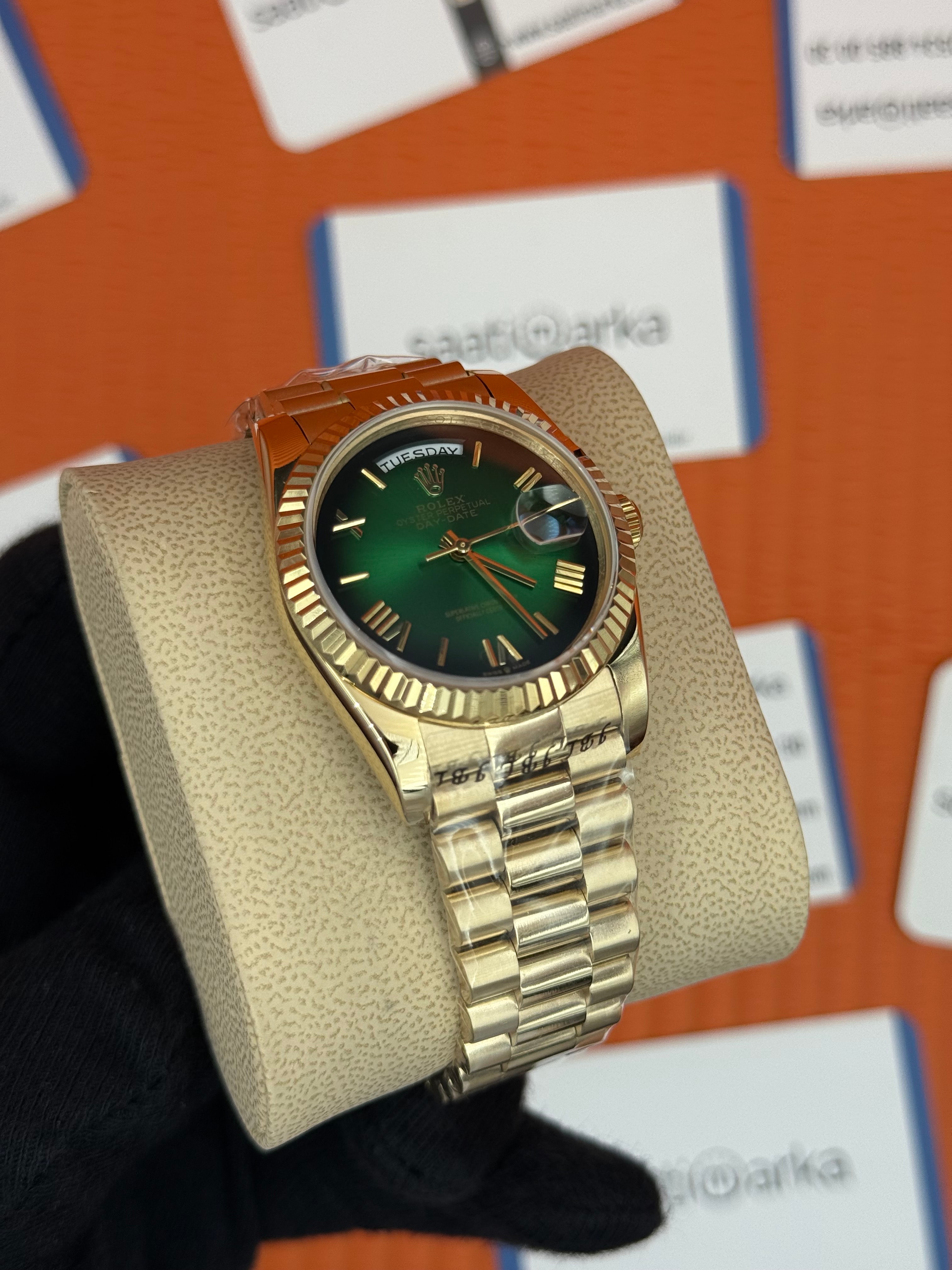 ROELX day date 36mm yeşil siyah kadran president kordon