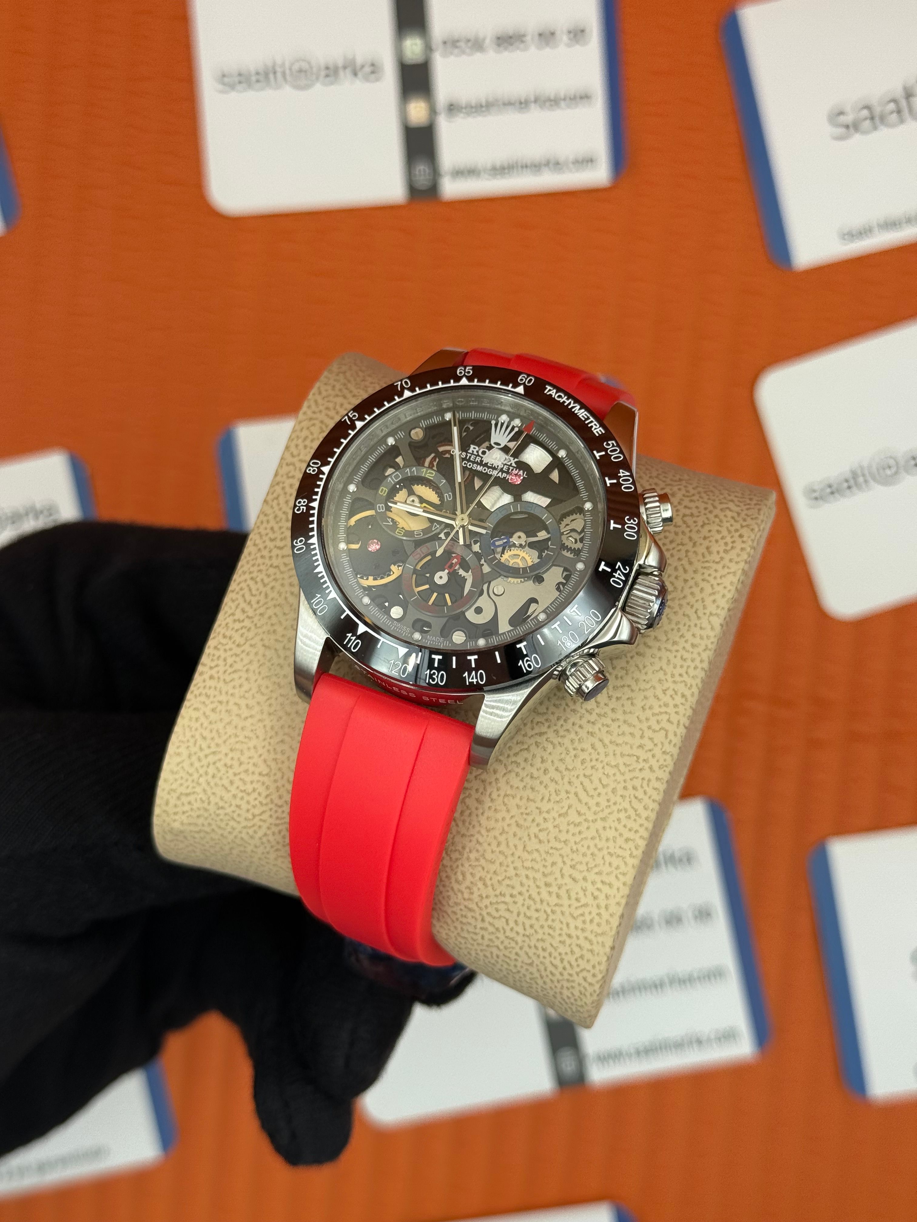 ROLEX Daytona juan pablo montoya kauçuk kırmızı kordon silver kasa