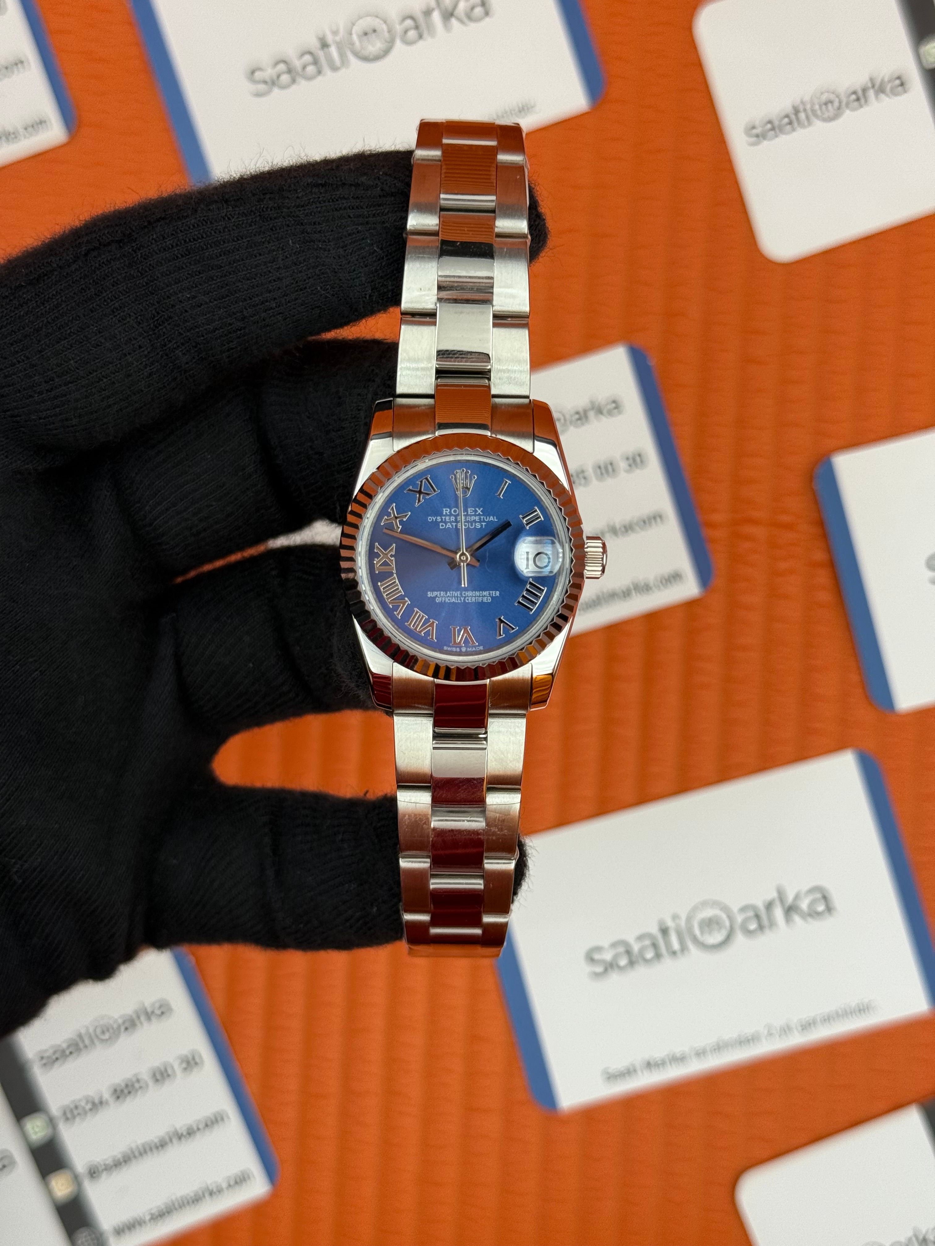 ROLEX datejust 31mm mavi roma rakamlı kadran silver oyster kordon
