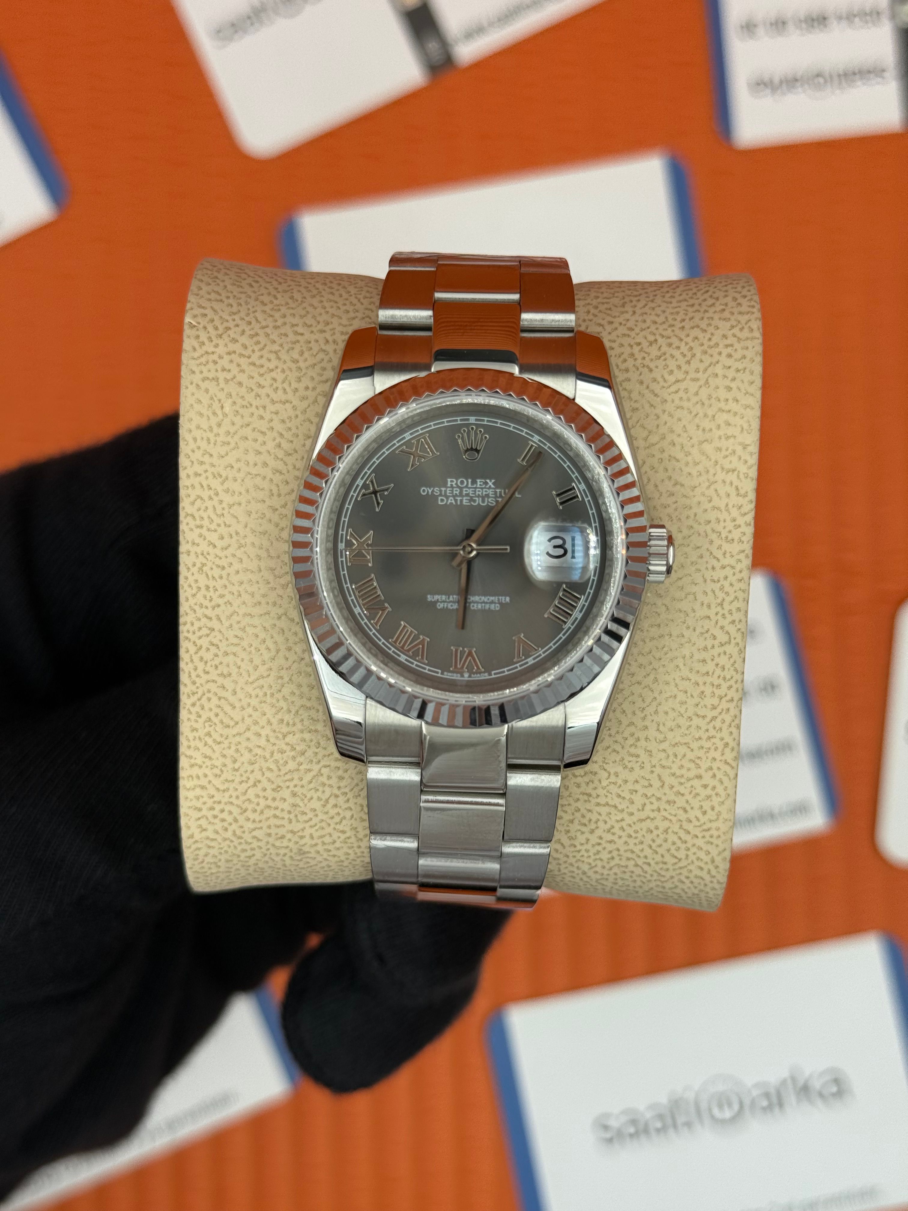 ROLEX datjust 36mm silver oyster kordon gri kadran