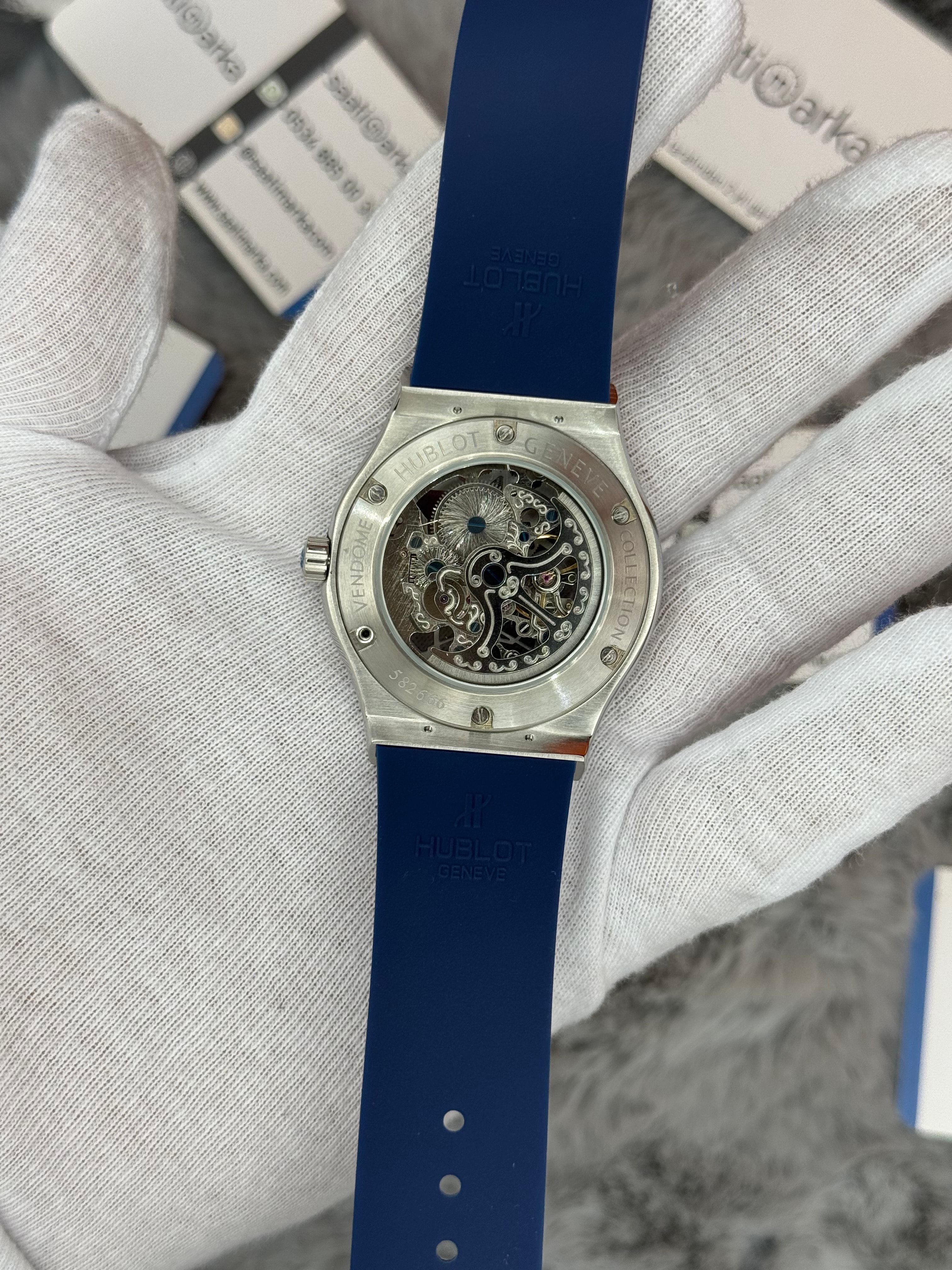 HUBLOT big bang tourbillon 41mm silver kasa mavi kauçuk kordon erkek kol saati