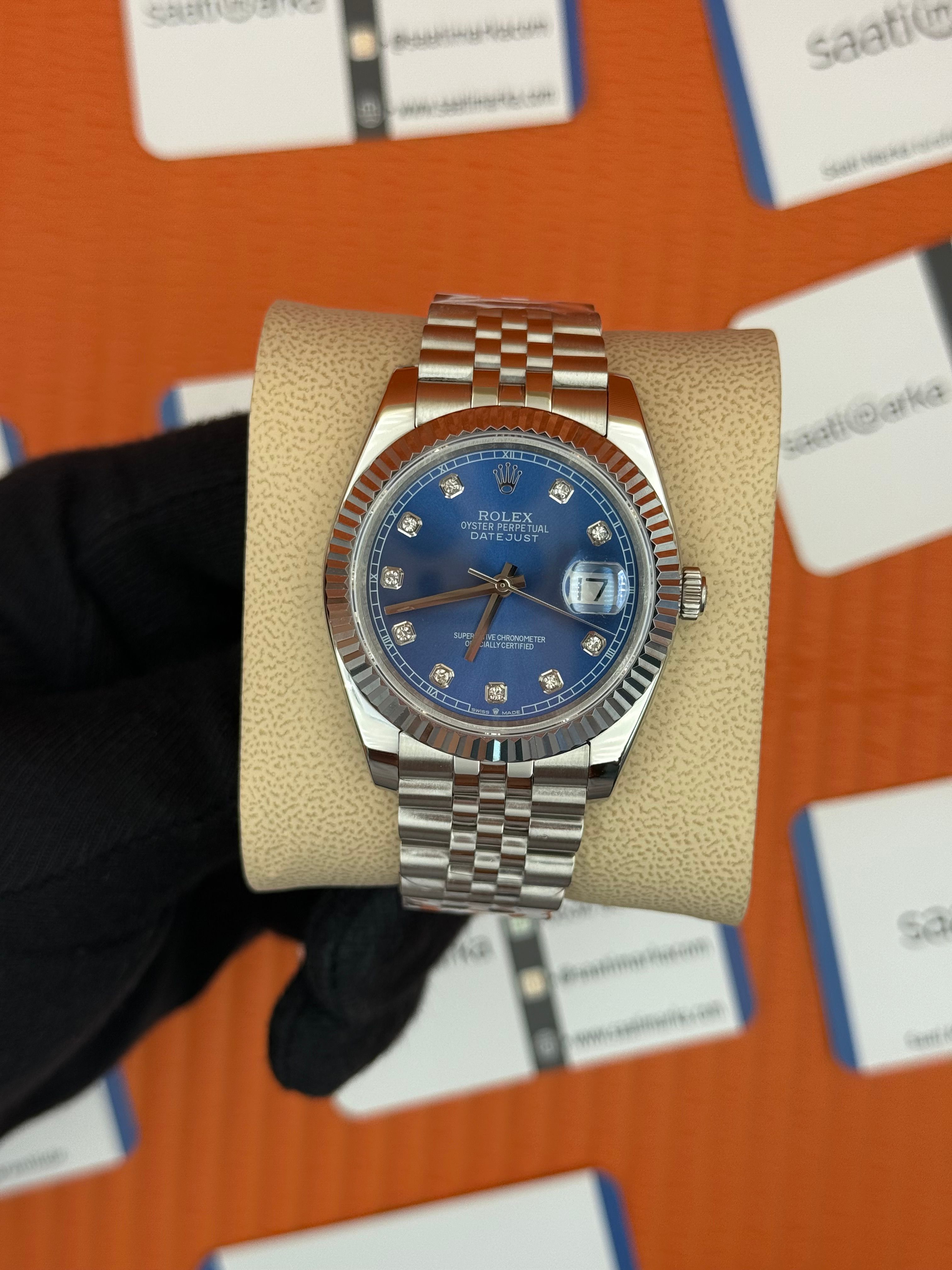 ROLEX Datejust baget taşlı blue dial silver jubilee kordon
