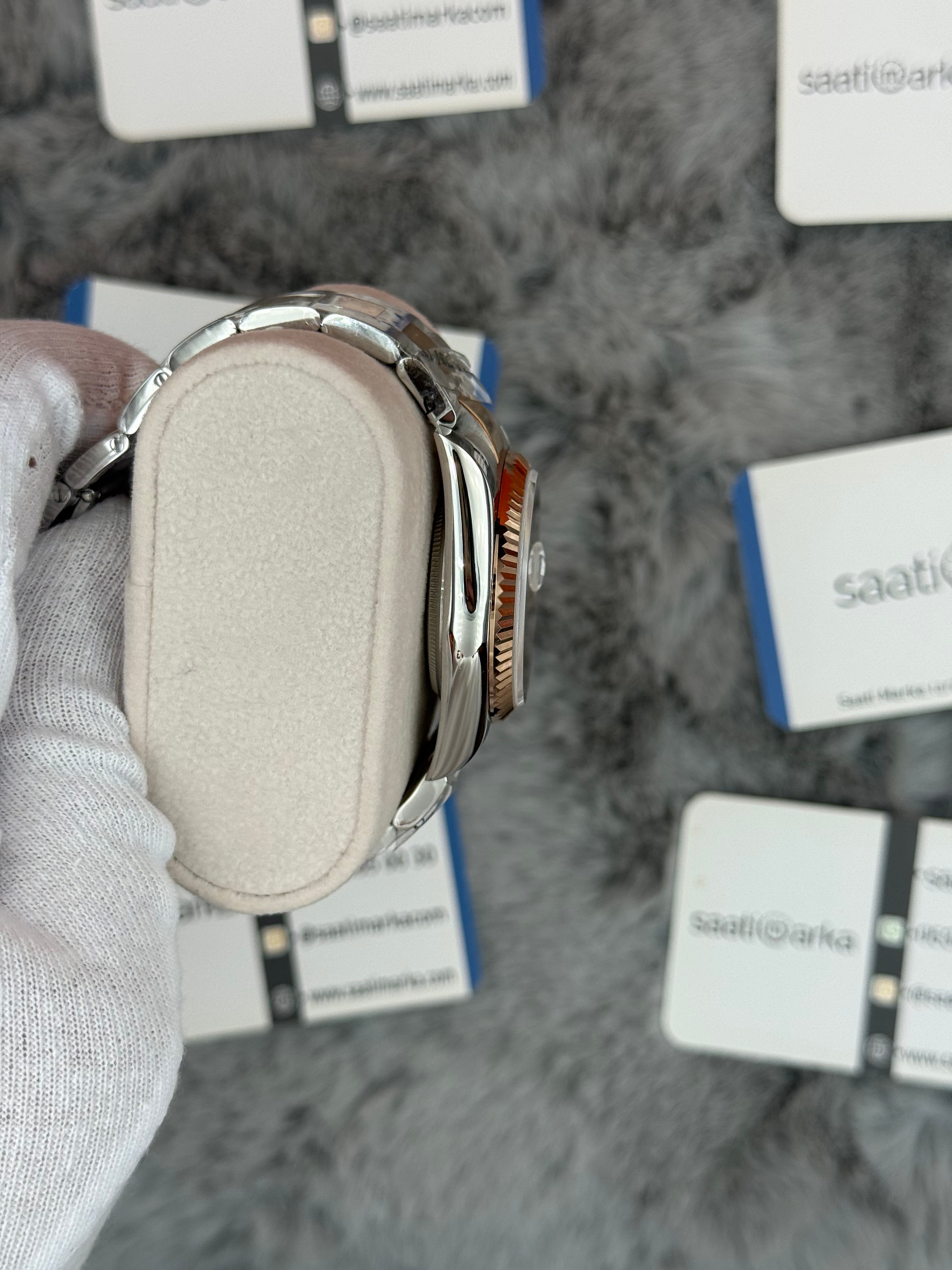 ROLEX Datejust 36mm beyaz baget taşlı kadran silver kasa rose silver oyster kordon 