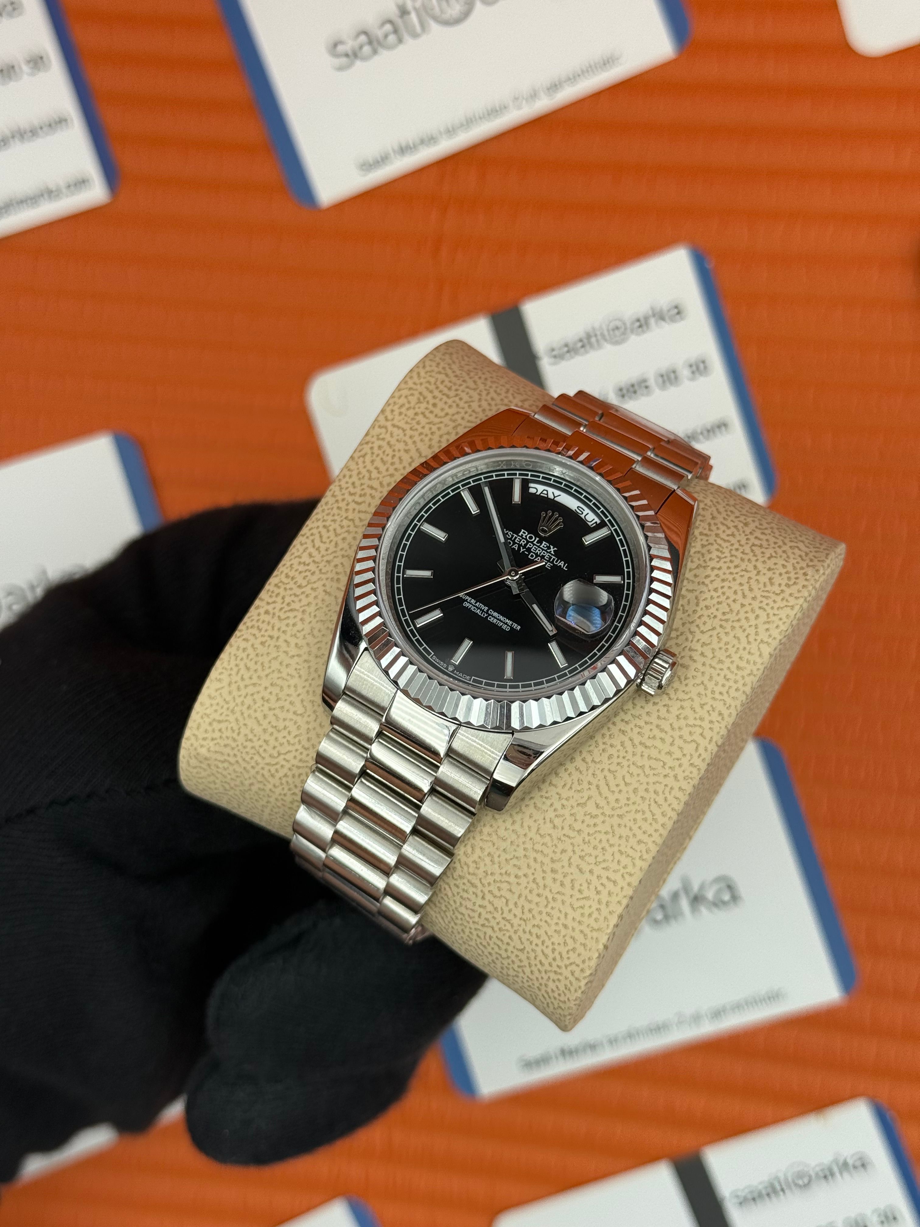 ROLEX Day Date siyah kadran silver president kordon