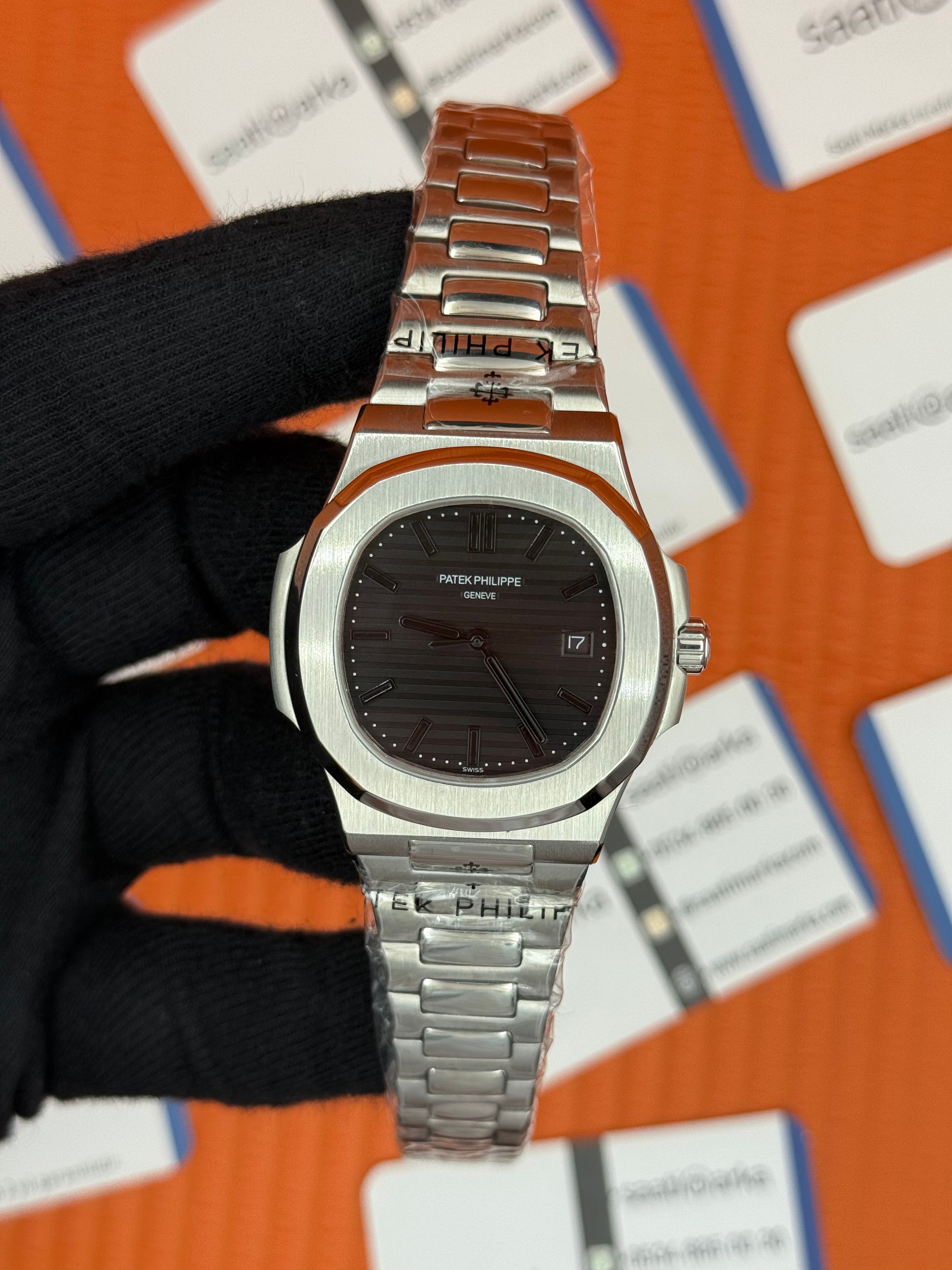 PATEK PHILIPPE NAUTİLUS DARK BLACK SİLVER KASA-KORDON