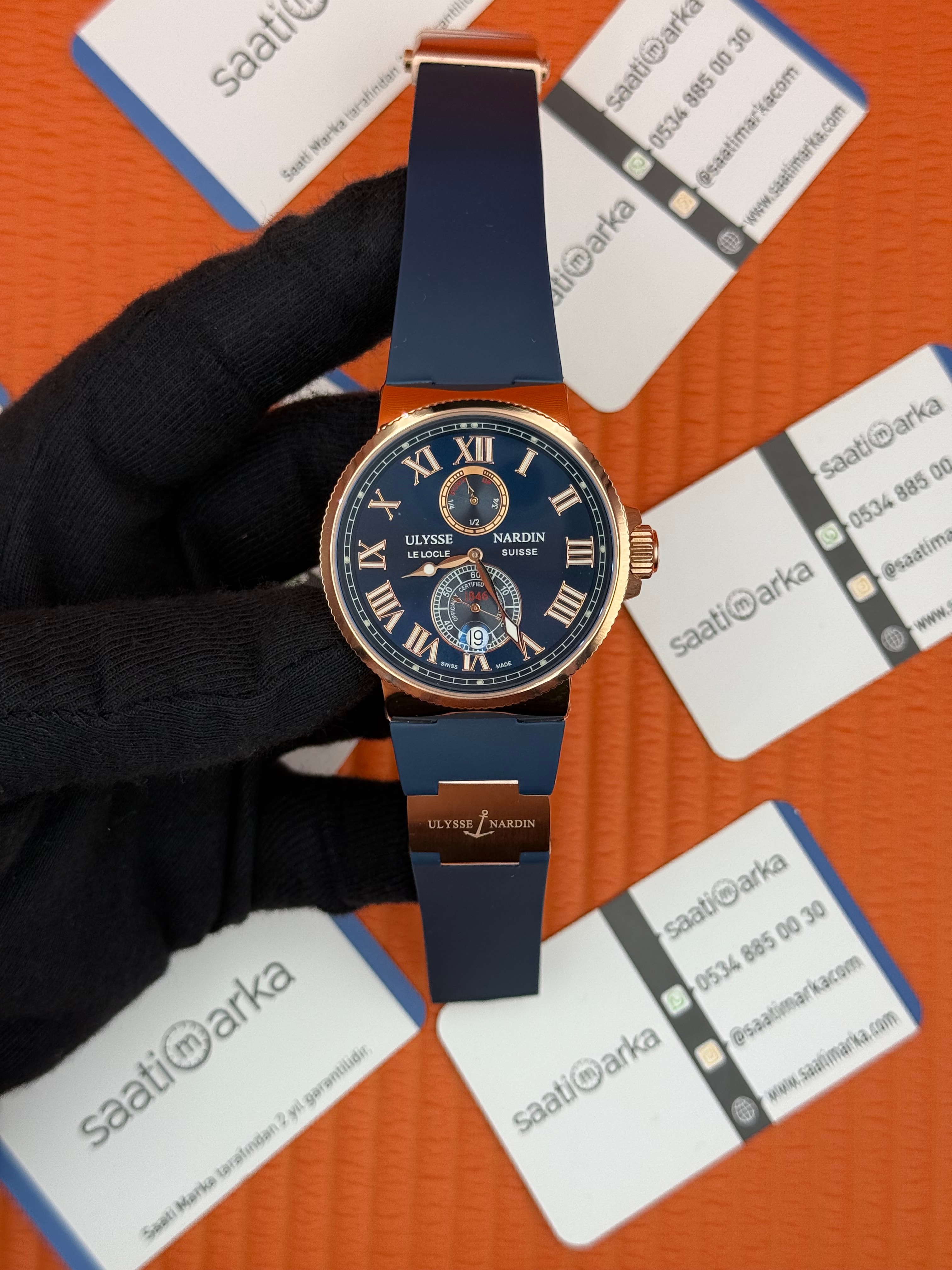 ULYSSE NARDİN MARİNE CHRONOMETER LACİVERT KAUÇUK KORDON LACİVERT KADRAN ROSE KASA