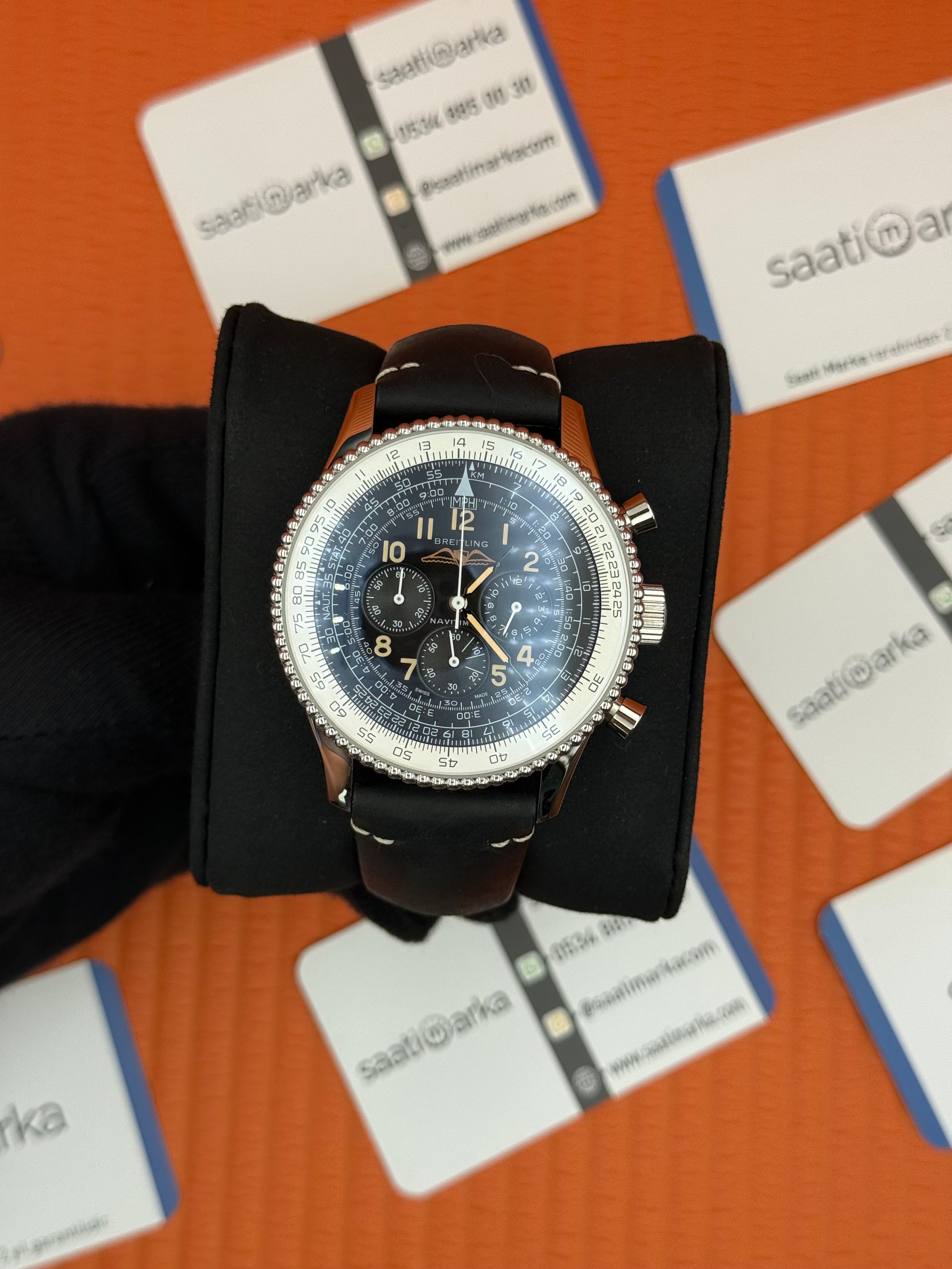 BREITLING Navitimer siyah deri kordon siyah kadran çelik kasa