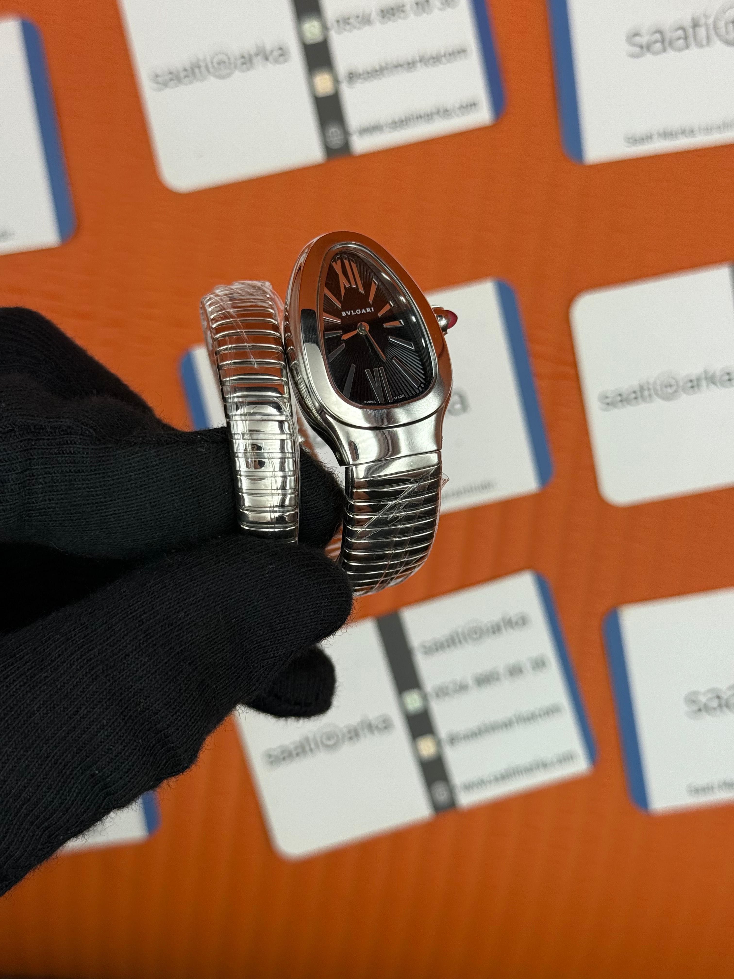 BVLGARİ serpenti tek sarma silver kordon siyah kadran kadın kol saati