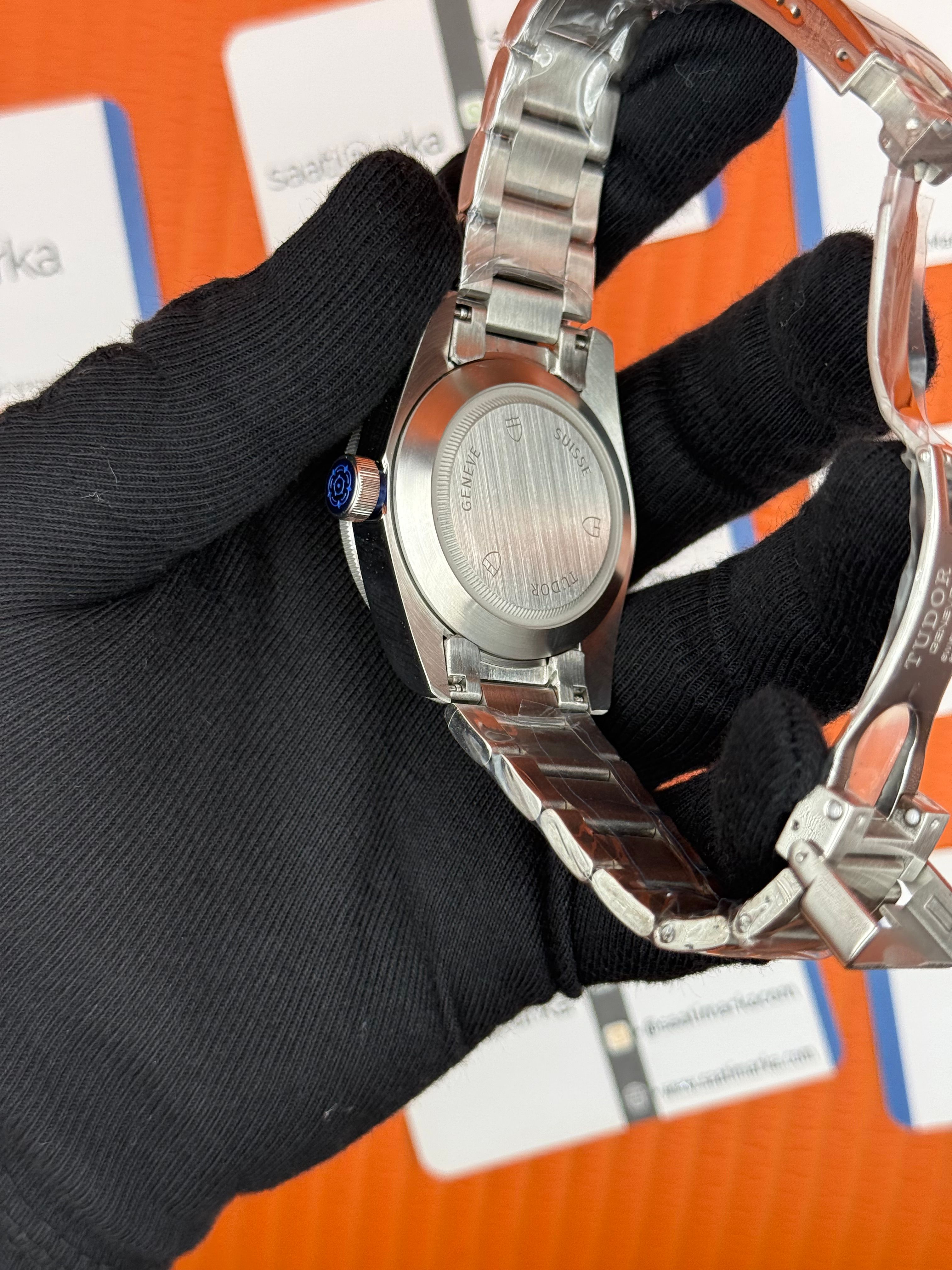 TUDOR black bey siyah kadran lacivert bezel silver kasa kordon 41mm erkek kol saati