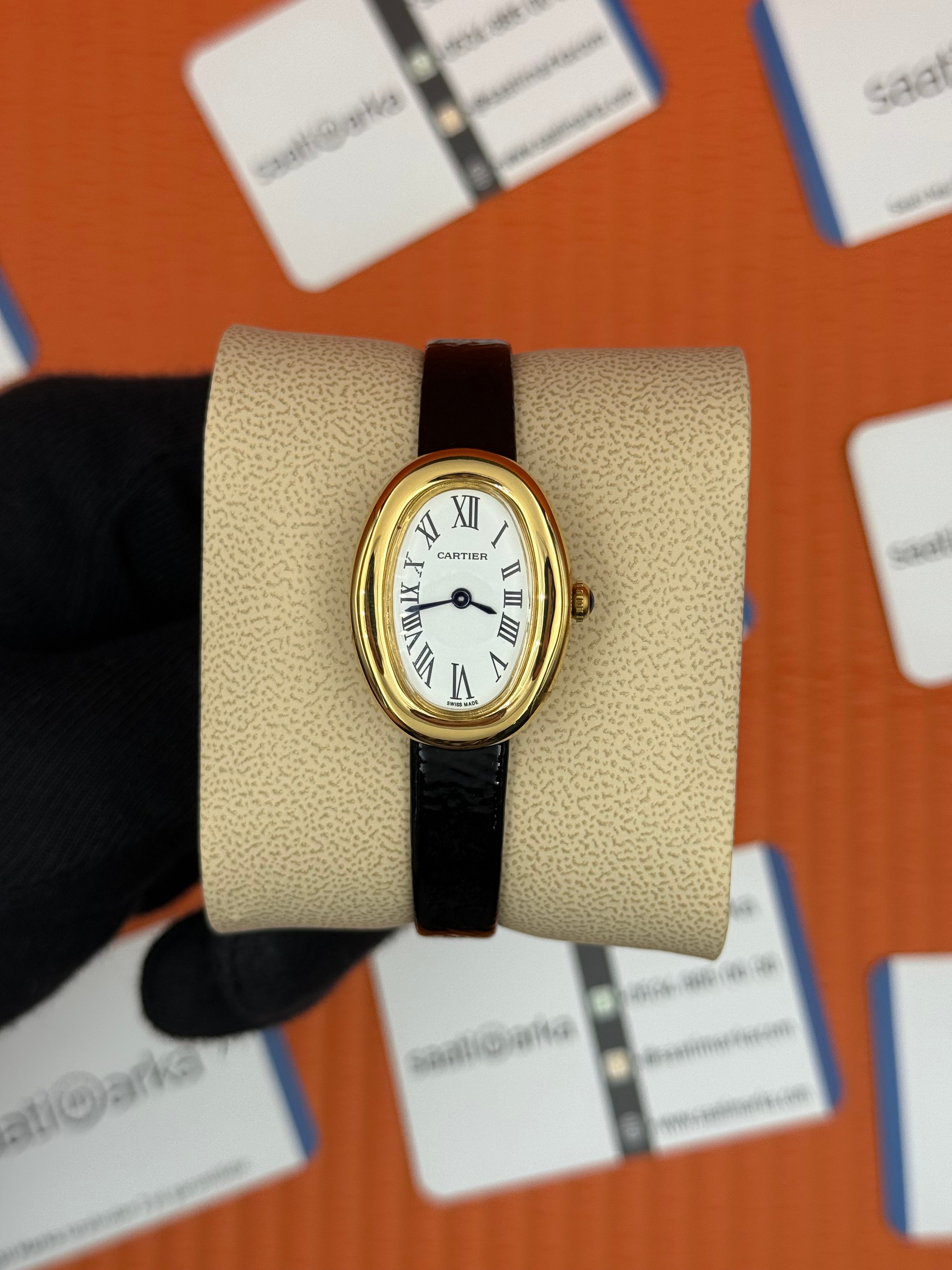 CARTIER Baignoire 31mm gold kasa siyah deri kordon