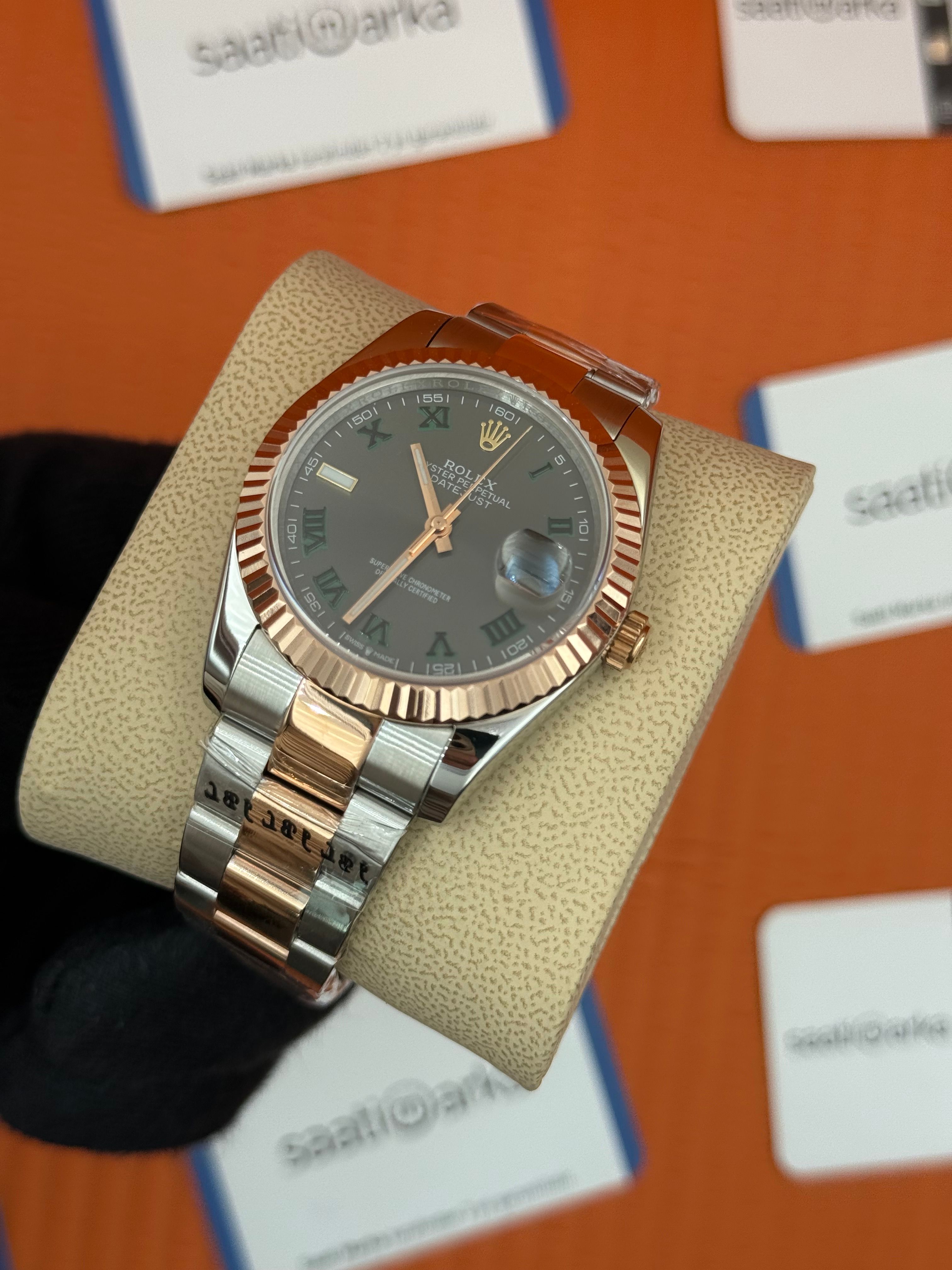 ROLEX Datejust wimbledon grey dial rose-silver oyster kordon
