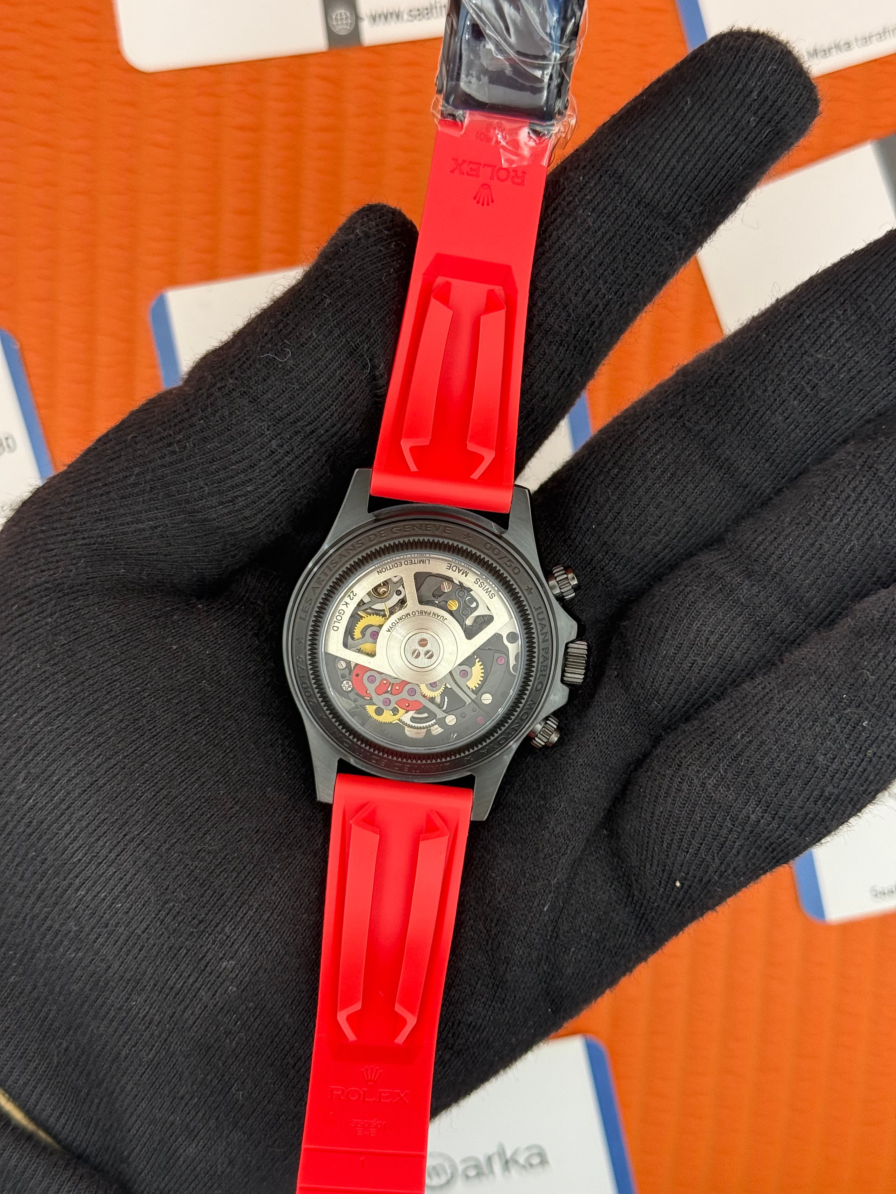 ROLEX Daytona juan pablo montoya kırmızı kauçuk kordon siyah kasa