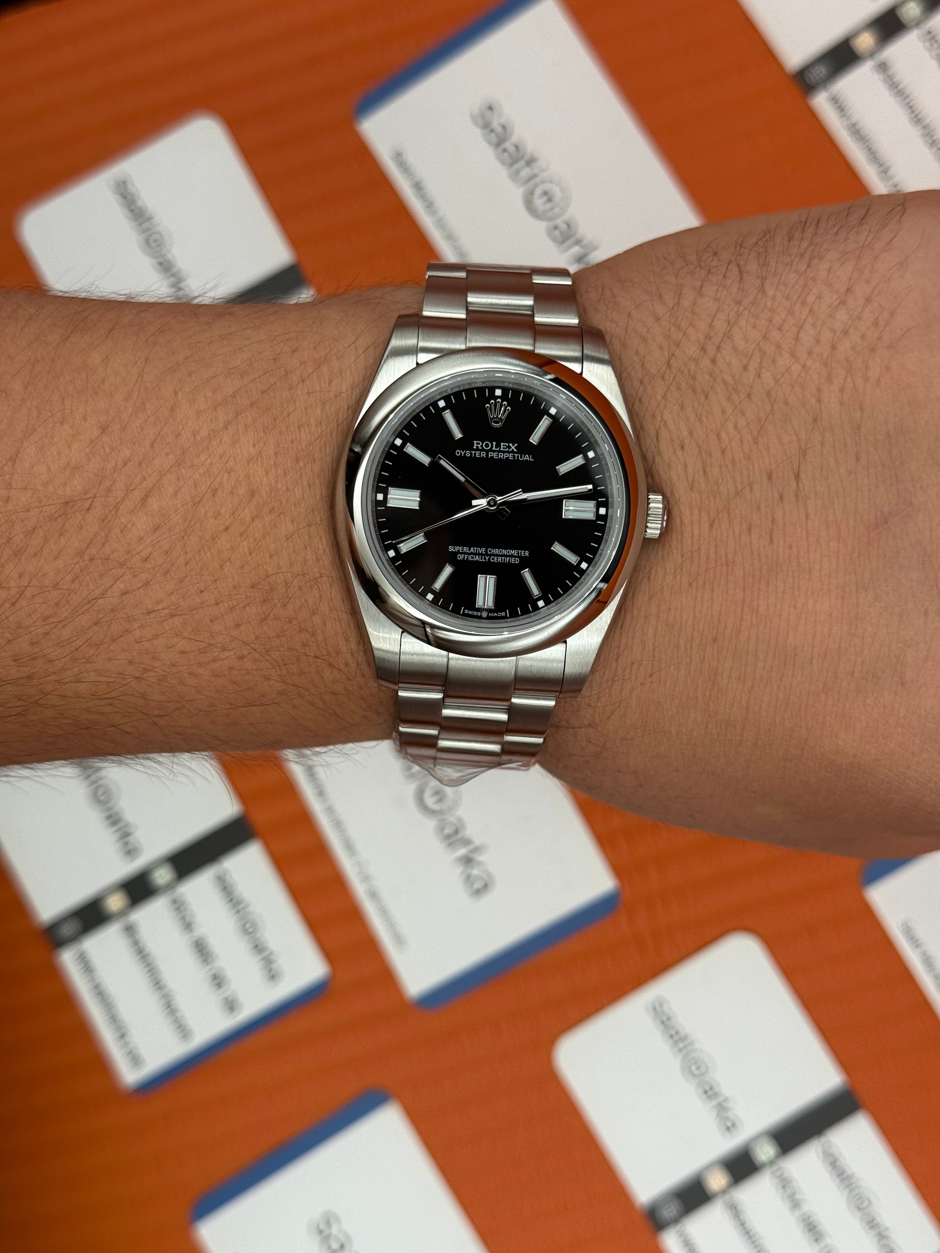 ROLEX oyster perpetual siyah kadran silver kasa kordon erkek kol saati