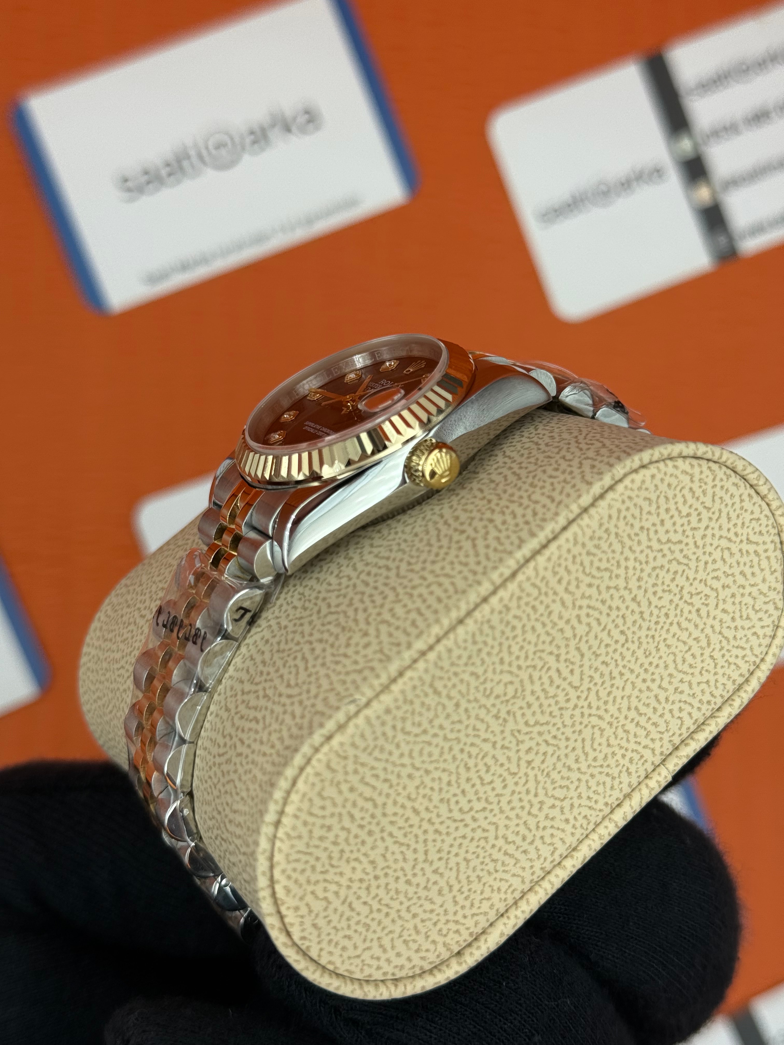 ROELX datejust 31mm siyah baget taşlı kadran gold silver jubilee kordon