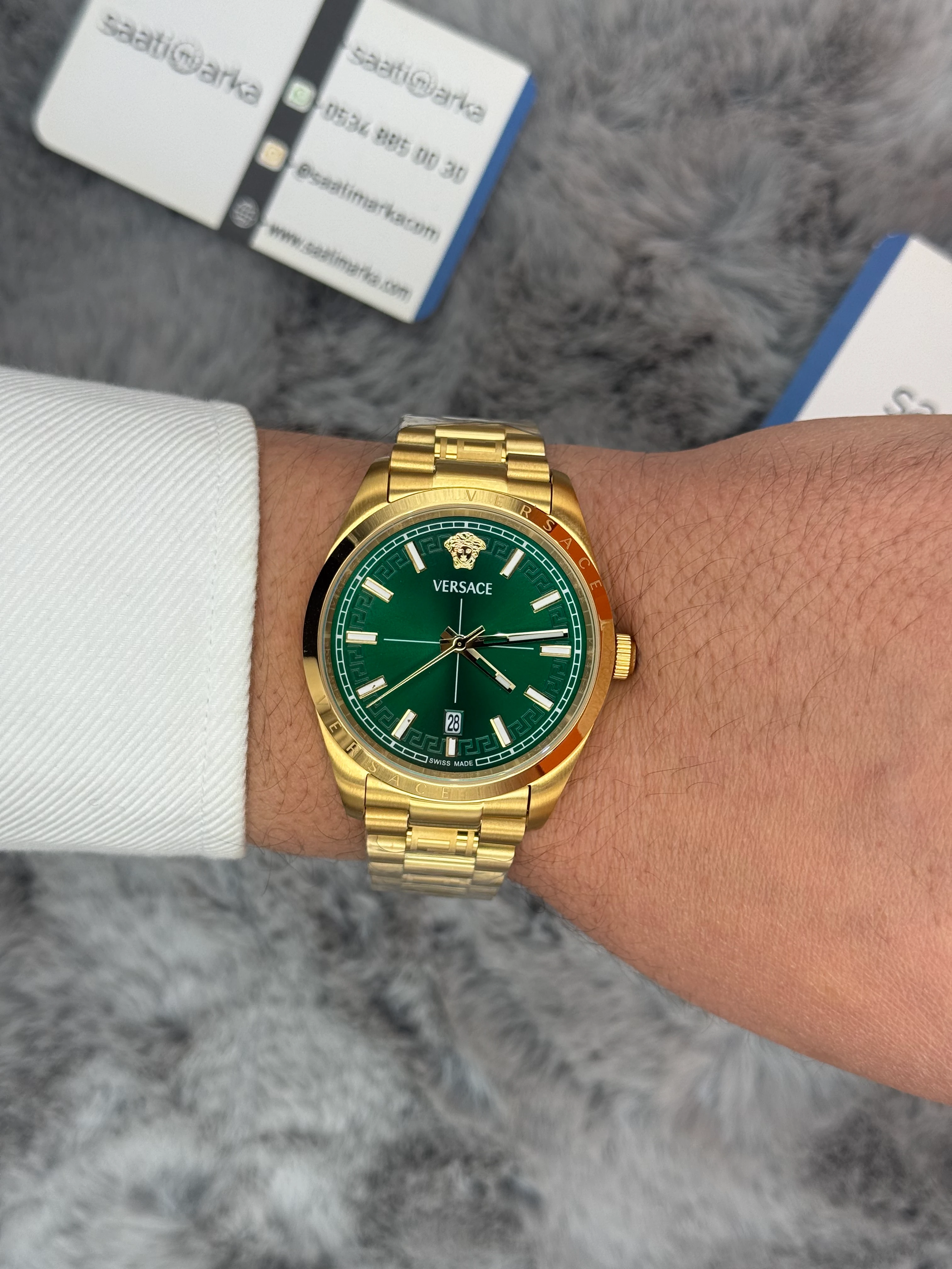 VERSACE 40MM YEŞİL KADRAN GOLD KASA KORDON ERKEK KOL SAATİ