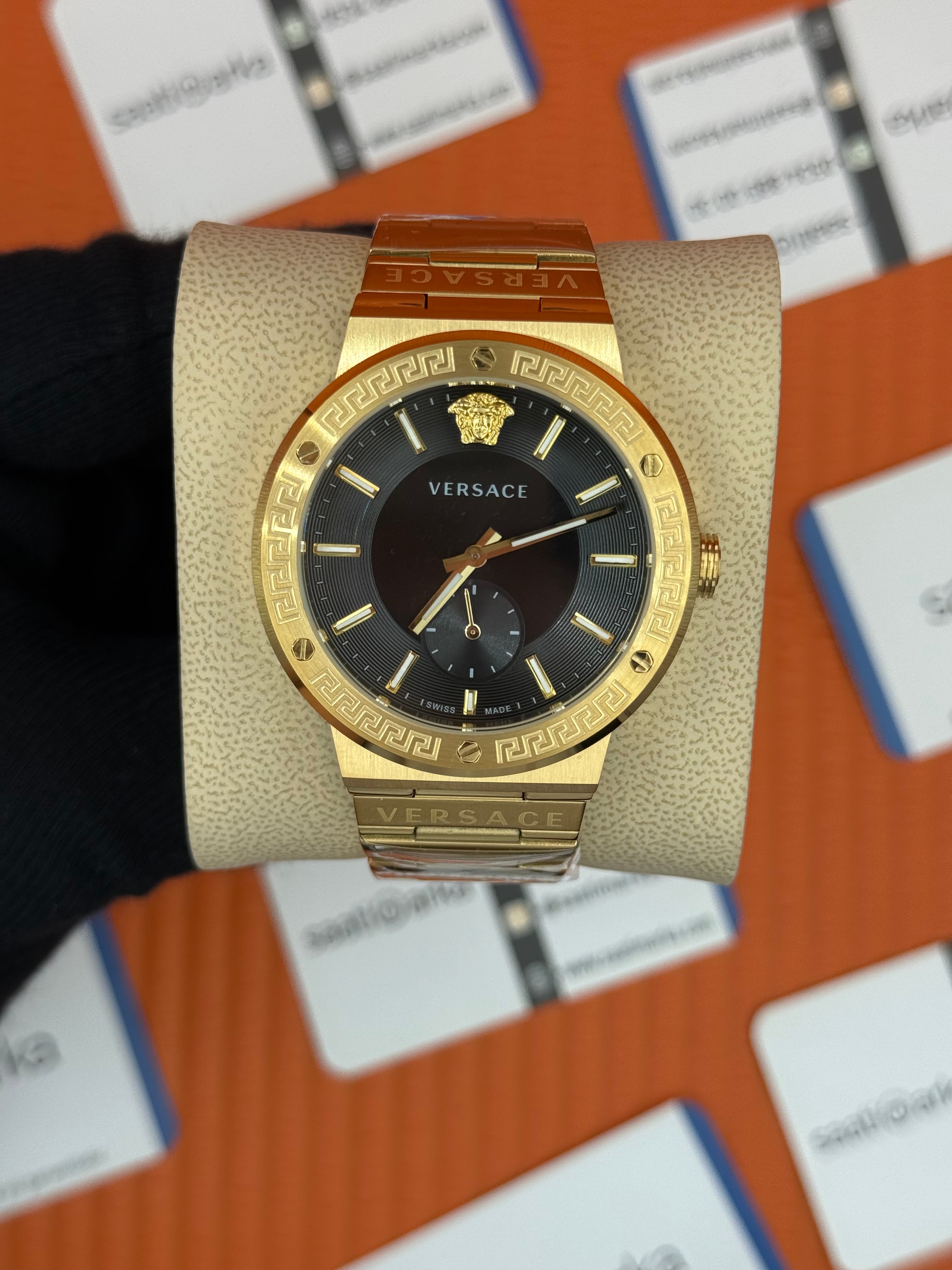 VERSACE ERKEK KOL SAARİ SİYAH KADRAN FULL GOLD