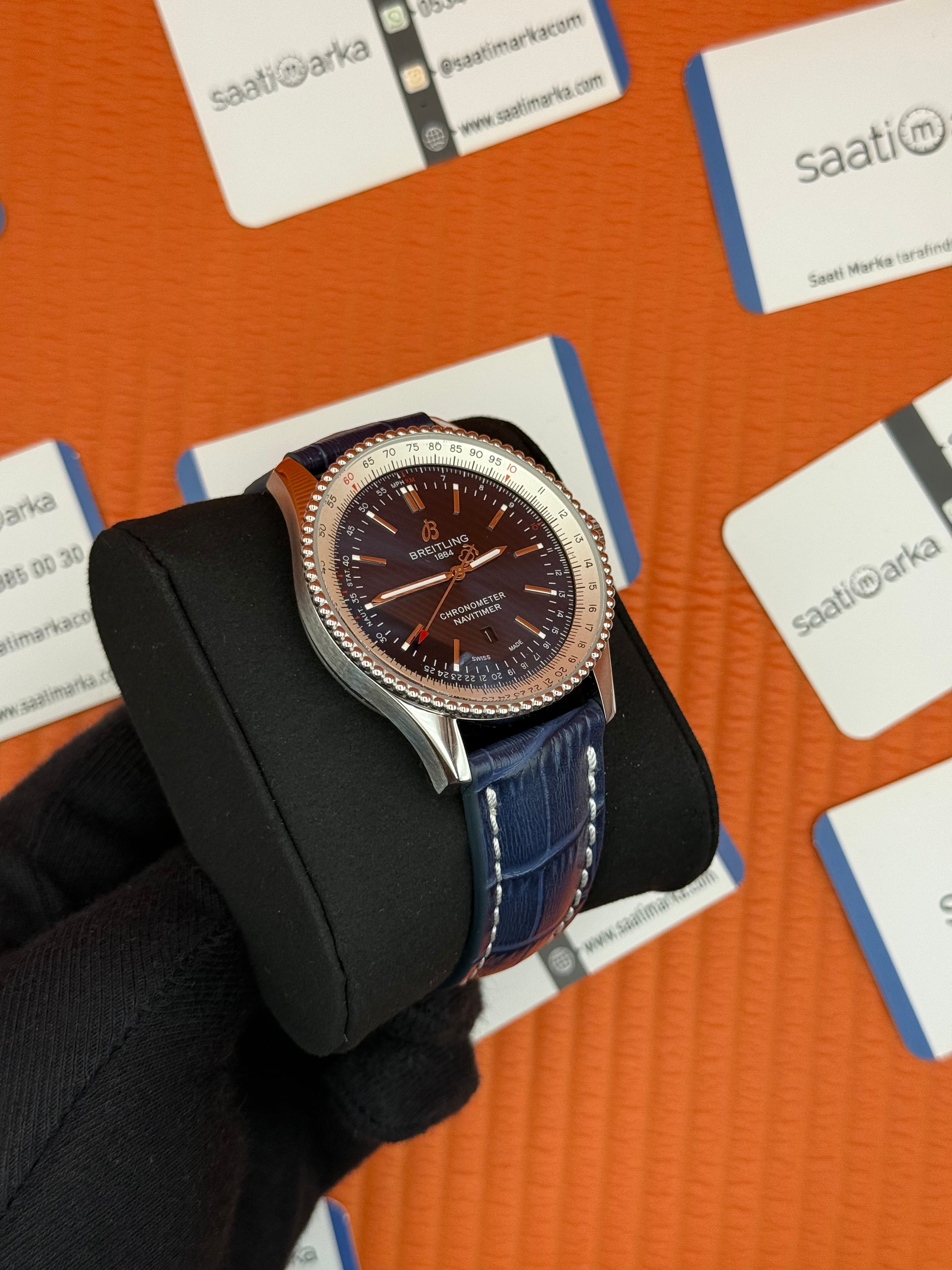 BREITLING Navitimer lacivert deri kordon lacivert kadran çelik kasa