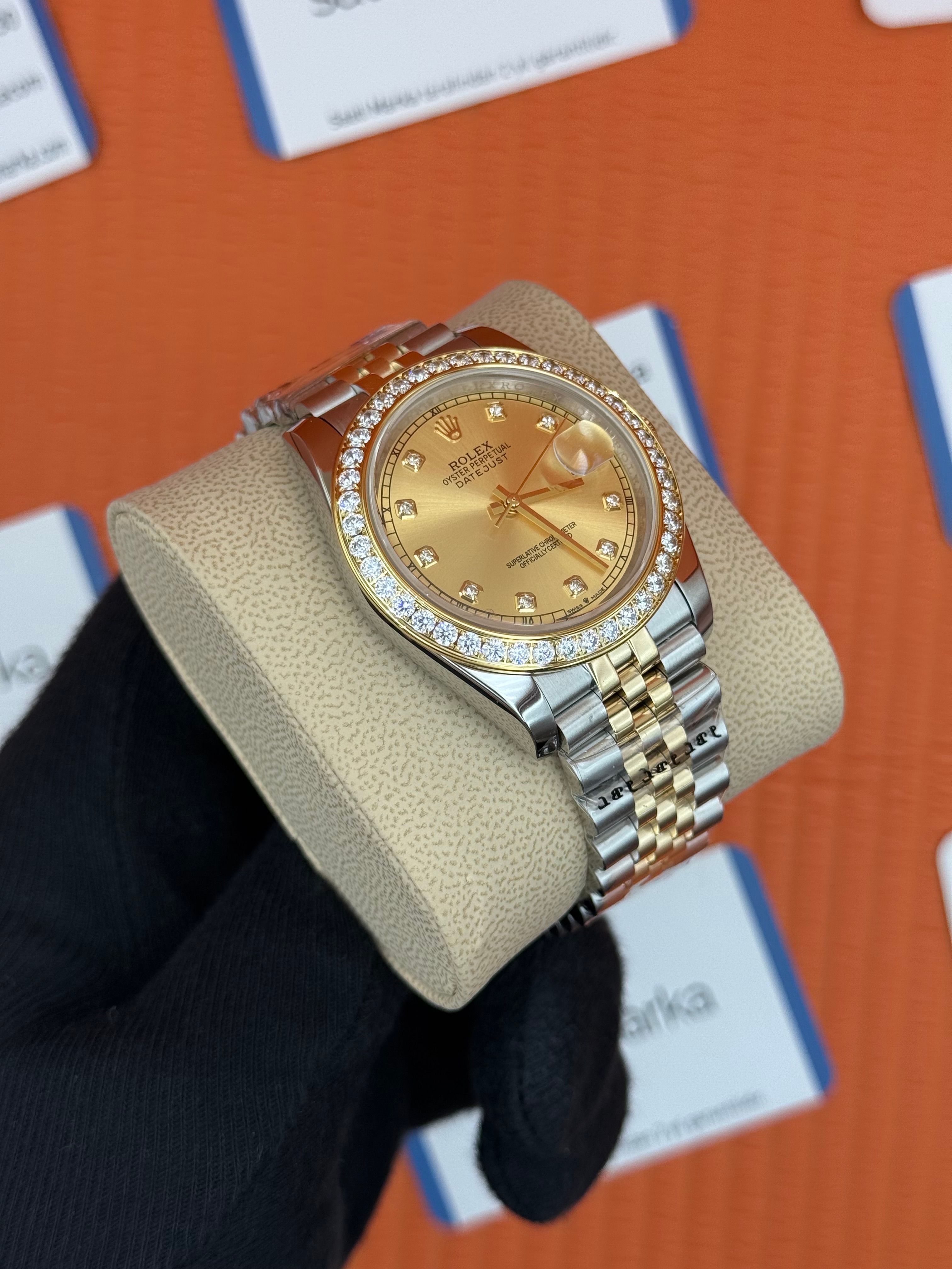 ROLEX Datejust taşlı bezel champagne baget taşlı dial gold silver jubilee kordon
